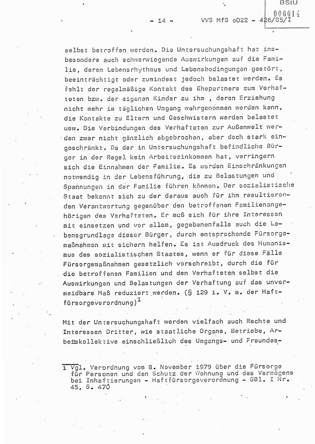 Der Untersuchungshaftvollzug im MfS, Schulungsmaterial Teil Ⅰ, Ministerium für Staatssicherheit [Deutsche Demokratische Republik (DDR)], Abteilung (Abt.) ⅩⅣ, Vertrauliche Verschlußsache (VVS) o022-462/85/Ⅰ, Berlin 1985, Seite 14 (Sch.-Mat. Ⅰ MfS DDR Abt. ⅩⅣ VVS o022-462/85/Ⅰ 1985, S. 14)