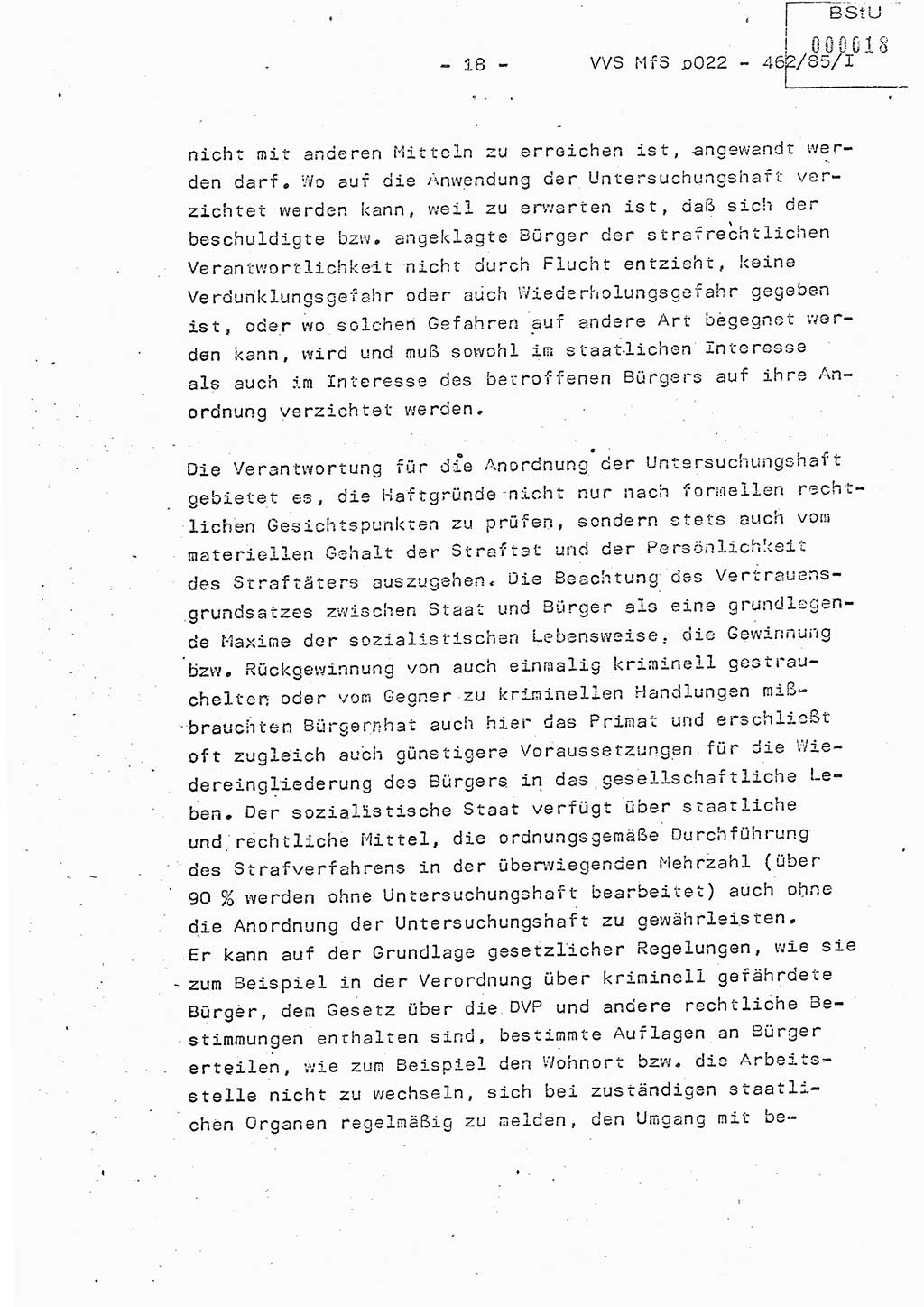 Der Untersuchungshaftvollzug im MfS, Schulungsmaterial Teil Ⅰ, Ministerium für Staatssicherheit [Deutsche Demokratische Republik (DDR)], Abteilung (Abt.) ⅩⅣ, Vertrauliche Verschlußsache (VVS) o022-462/85/Ⅰ, Berlin 1985, Seite 18 (Sch.-Mat. Ⅰ MfS DDR Abt. ⅩⅣ VVS o022-462/85/Ⅰ 1985, S. 18)