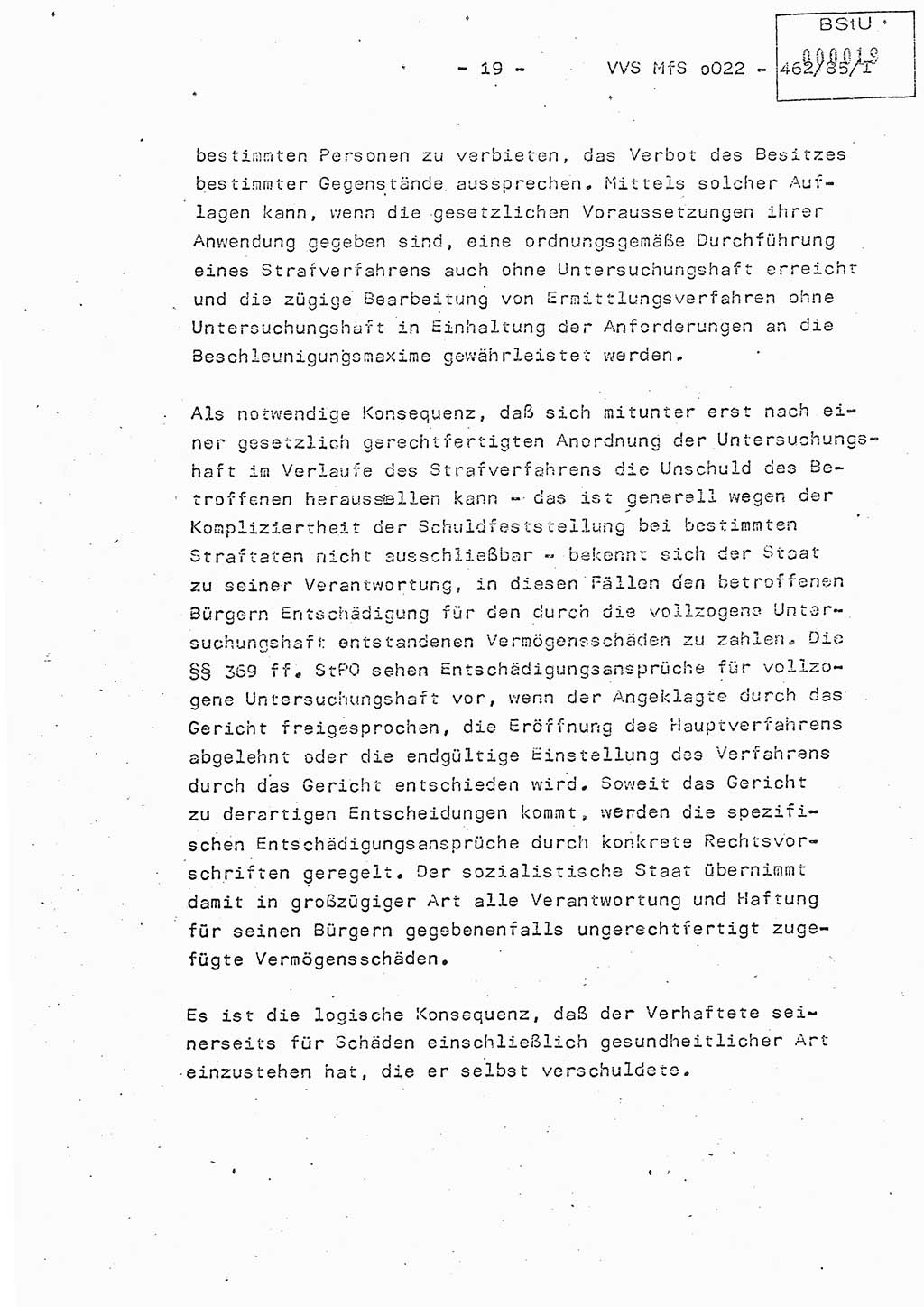 Der Untersuchungshaftvollzug im MfS, Schulungsmaterial Teil Ⅰ, Ministerium für Staatssicherheit [Deutsche Demokratische Republik (DDR)], Abteilung (Abt.) ⅩⅣ, Vertrauliche Verschlußsache (VVS) o022-462/85/Ⅰ, Berlin 1985, Seite 19 (Sch.-Mat. Ⅰ MfS DDR Abt. ⅩⅣ VVS o022-462/85/Ⅰ 1985, S. 19)