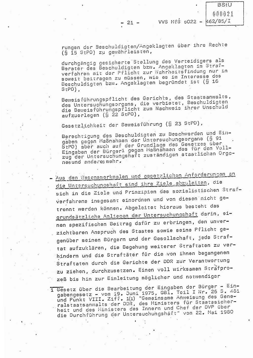 Der Untersuchungshaftvollzug im MfS, Schulungsmaterial Teil â… , Ministerium fÃ¼r Staatssicherheit [Deutsche Demokratische Republik (DDR)], Abteilung (Abt.) â…©â…£, Vertrauliche VerschluÃŸsache (VVS) o022-462/85/â… , Berlin 1985, Seite 21 (Sch.-Mat. â… MfS DDR Abt. â…©â…£ VVS o022-462/85/â… 1985, S. 21)