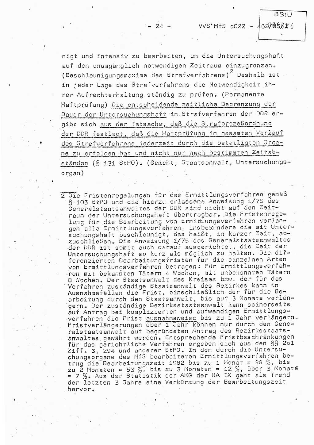 Der Untersuchungshaftvollzug im MfS, Schulungsmaterial Teil Ⅰ, Ministerium für Staatssicherheit [Deutsche Demokratische Republik (DDR)], Abteilung (Abt.) ⅩⅣ, Vertrauliche Verschlußsache (VVS) o022-462/85/Ⅰ, Berlin 1985, Seite 24 (Sch.-Mat. Ⅰ MfS DDR Abt. ⅩⅣ VVS o022-462/85/Ⅰ 1985, S. 24)