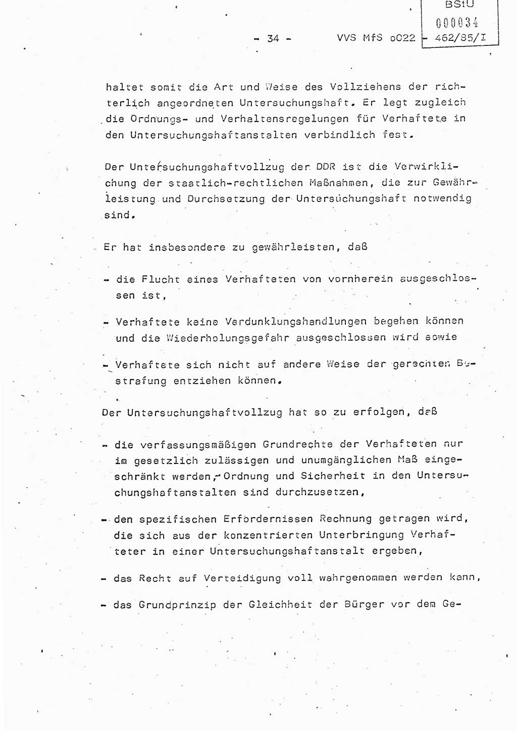 Der Untersuchungshaftvollzug im MfS, Schulungsmaterial Teil Ⅰ, Ministerium für Staatssicherheit [Deutsche Demokratische Republik (DDR)], Abteilung (Abt.) ⅩⅣ, Vertrauliche Verschlußsache (VVS) o022-462/85/Ⅰ, Berlin 1985, Seite 34 (Sch.-Mat. Ⅰ MfS DDR Abt. ⅩⅣ VVS o022-462/85/Ⅰ 1985, S. 34)