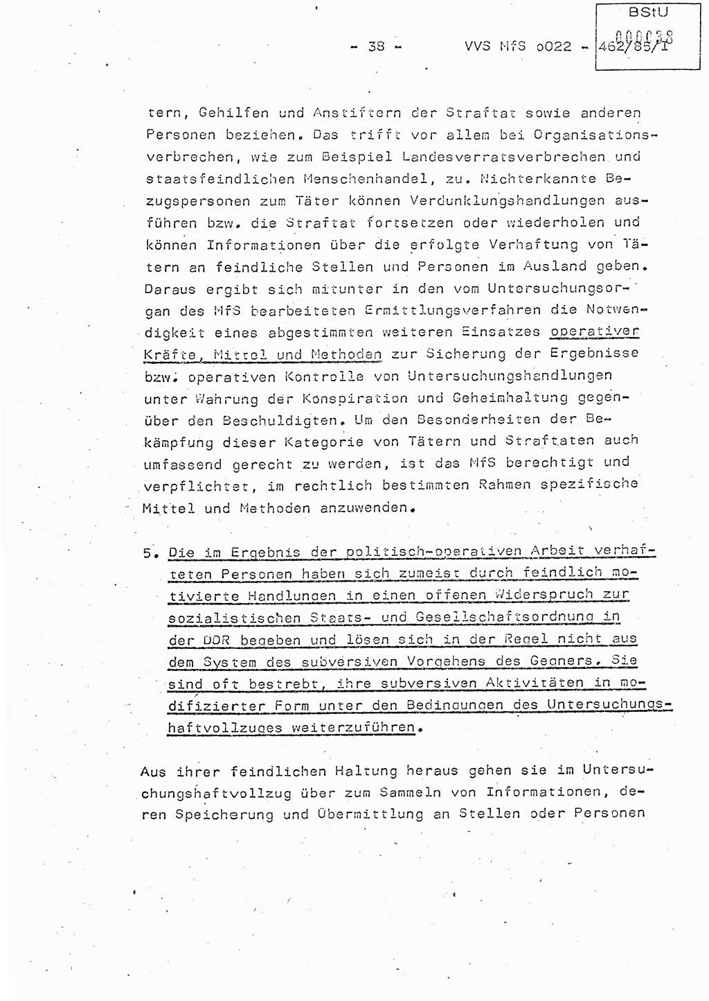 Der Untersuchungshaftvollzug im MfS, Schulungsmaterial Teil Ⅰ, Ministerium für Staatssicherheit [Deutsche Demokratische Republik (DDR)], Abteilung (Abt.) ⅩⅣ, Vertrauliche Verschlußsache (VVS) o022-462/85/Ⅰ, Berlin 1985, Seite 38 (Sch.-Mat. Ⅰ MfS DDR Abt. ⅩⅣ VVS o022-462/85/Ⅰ 1985, S. 38)