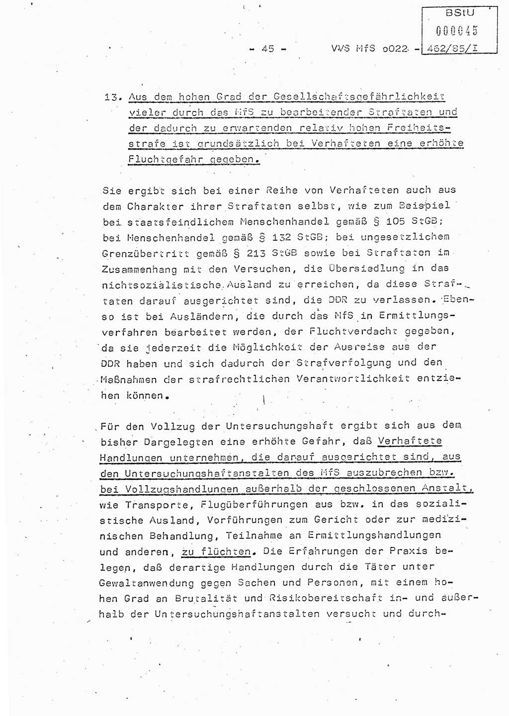 Der Untersuchungshaftvollzug im MfS, Schulungsmaterial Teil Ⅰ, Ministerium für Staatssicherheit [Deutsche Demokratische Republik (DDR)], Abteilung (Abt.) ⅩⅣ, Vertrauliche Verschlußsache (VVS) o022-462/85/Ⅰ, Berlin 1985, Seite 45 (Sch.-Mat. Ⅰ MfS DDR Abt. ⅩⅣ VVS o022-462/85/Ⅰ 1985, S. 45)