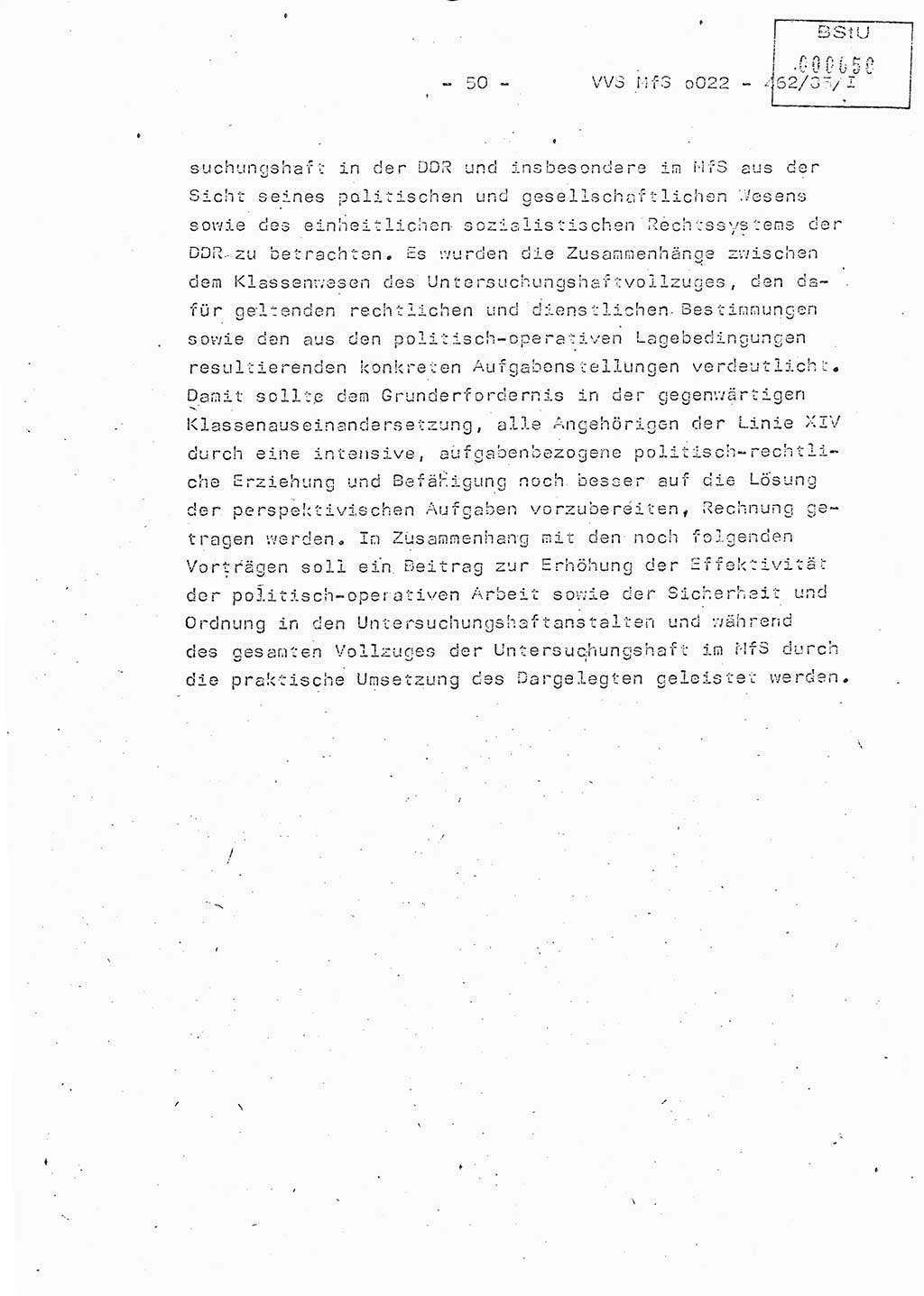 Der Untersuchungshaftvollzug im MfS, Schulungsmaterial Teil Ⅰ, Ministerium für Staatssicherheit [Deutsche Demokratische Republik (DDR)], Abteilung (Abt.) ⅩⅣ, Vertrauliche Verschlußsache (VVS) o022-462/85/Ⅰ, Berlin 1985, Seite 50 (Sch.-Mat. Ⅰ MfS DDR Abt. ⅩⅣ VVS o022-462/85/Ⅰ 1985, S. 50)