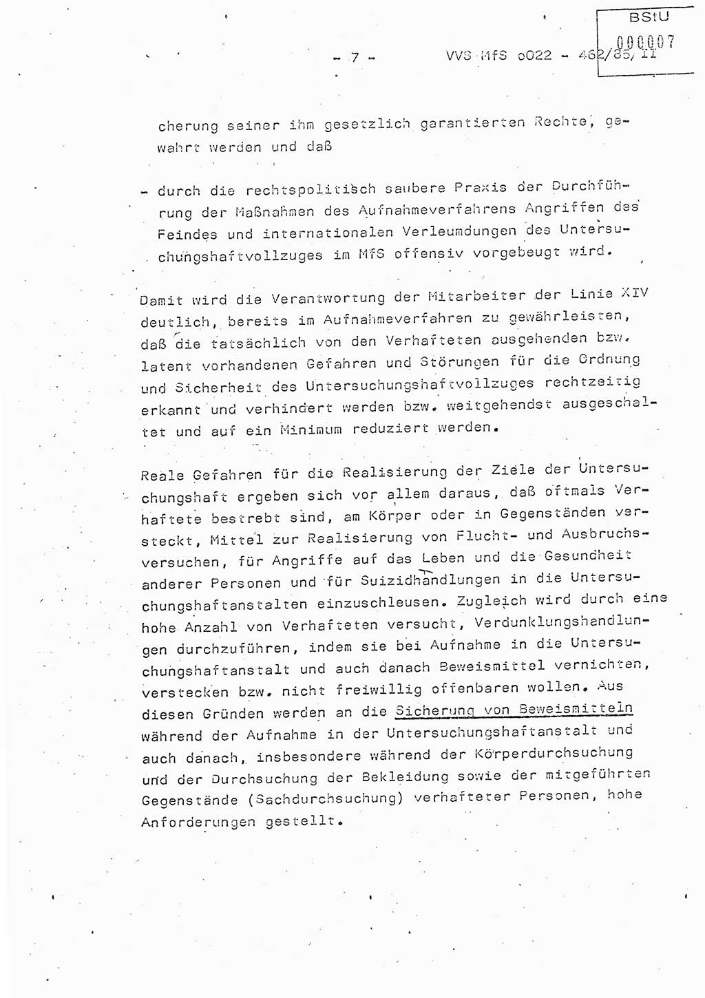 Der Untersuchungshaftvollzug im MfS, Schulungsmaterial Teil Ⅱ, Ministerium für Staatssicherheit [Deutsche Demokratische Republik (DDR)], Abteilung (Abt.) ⅩⅣ, Vertrauliche Verschlußsache (VVS) o022-462/85/Ⅱ, Berlin 1985, Seite 7 (Sch.-Mat. Ⅱ MfS DDR Abt. ⅩⅣ VVS o022-462/85/Ⅱ 1985, S. 7)