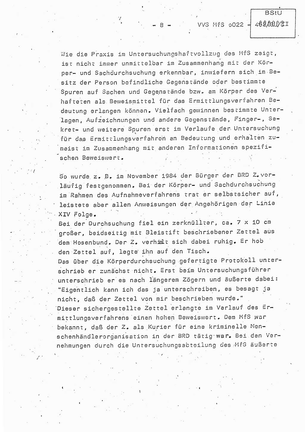 Der Untersuchungshaftvollzug im MfS, Schulungsmaterial Teil Ⅱ, Ministerium für Staatssicherheit [Deutsche Demokratische Republik (DDR)], Abteilung (Abt.) ⅩⅣ, Vertrauliche Verschlußsache (VVS) o022-462/85/Ⅱ, Berlin 1985, Seite 8 (Sch.-Mat. Ⅱ MfS DDR Abt. ⅩⅣ VVS o022-462/85/Ⅱ 1985, S. 8)