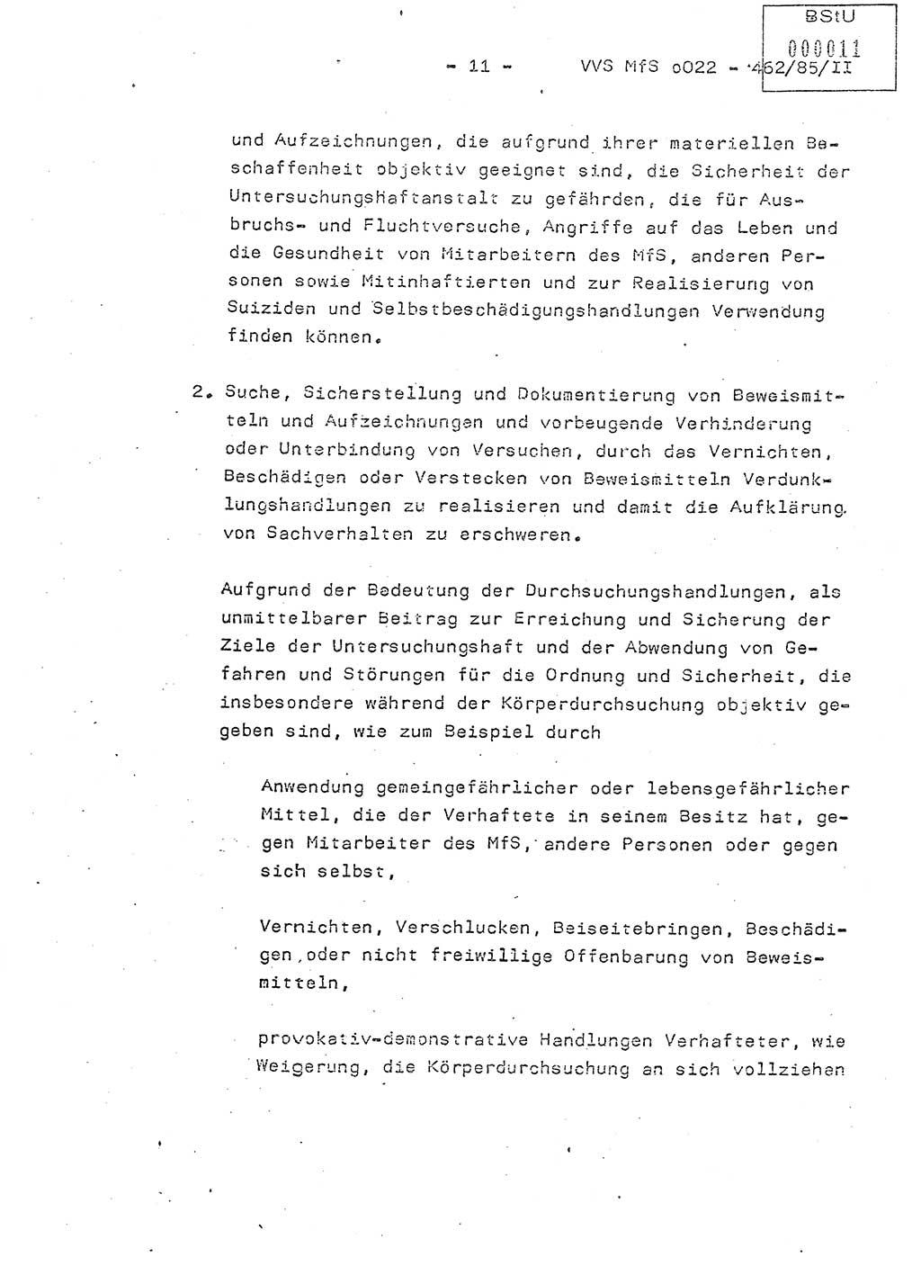 Der Untersuchungshaftvollzug im MfS, Schulungsmaterial Teil Ⅱ, Ministerium für Staatssicherheit [Deutsche Demokratische Republik (DDR)], Abteilung (Abt.) ⅩⅣ, Vertrauliche Verschlußsache (VVS) o022-462/85/Ⅱ, Berlin 1985, Seite 11 (Sch.-Mat. Ⅱ MfS DDR Abt. ⅩⅣ VVS o022-462/85/Ⅱ 1985, S. 11)