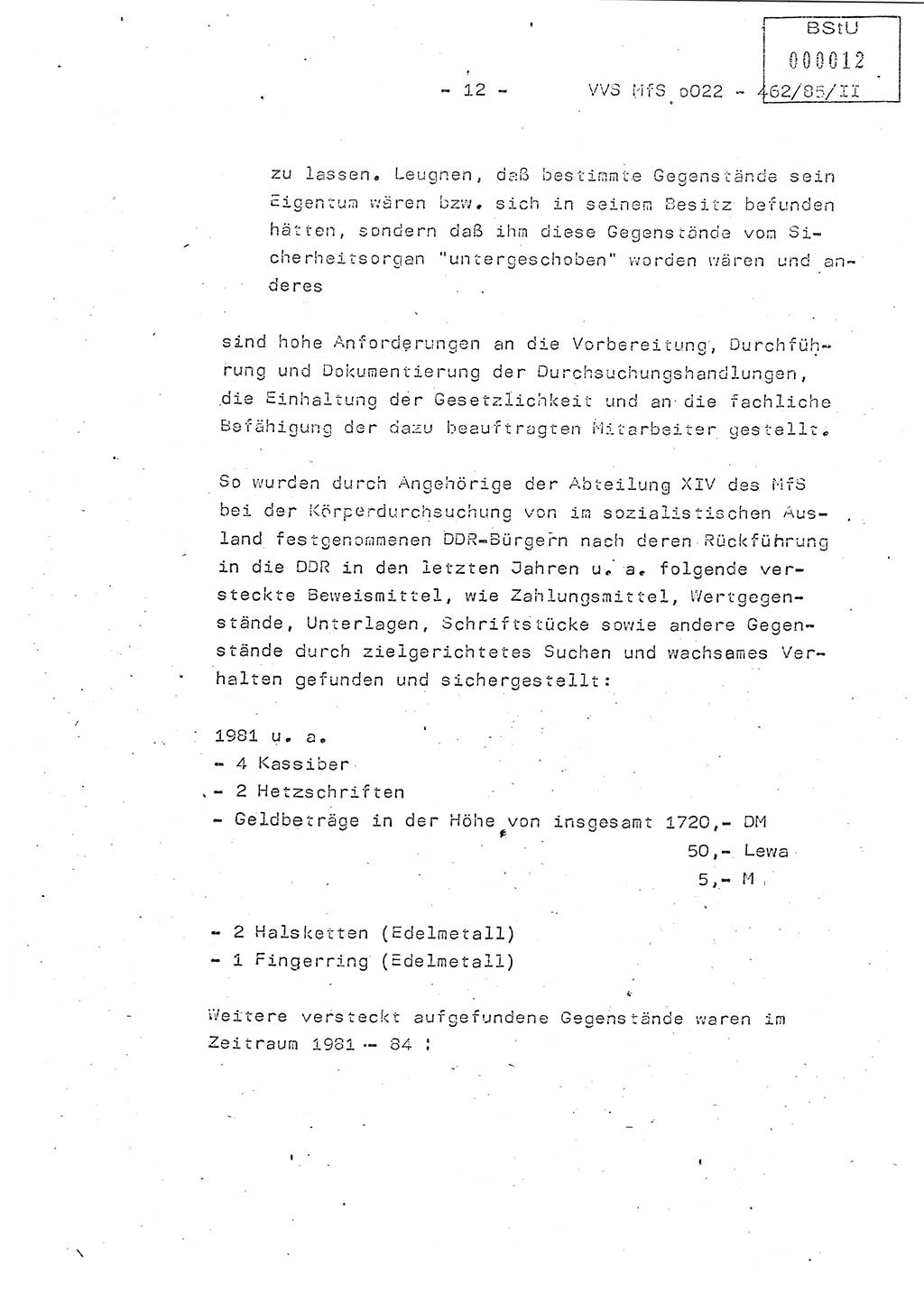 Der Untersuchungshaftvollzug im MfS, Schulungsmaterial Teil Ⅱ, Ministerium für Staatssicherheit [Deutsche Demokratische Republik (DDR)], Abteilung (Abt.) ⅩⅣ, Vertrauliche Verschlußsache (VVS) o022-462/85/Ⅱ, Berlin 1985, Seite 12 (Sch.-Mat. Ⅱ MfS DDR Abt. ⅩⅣ VVS o022-462/85/Ⅱ 1985, S. 12)