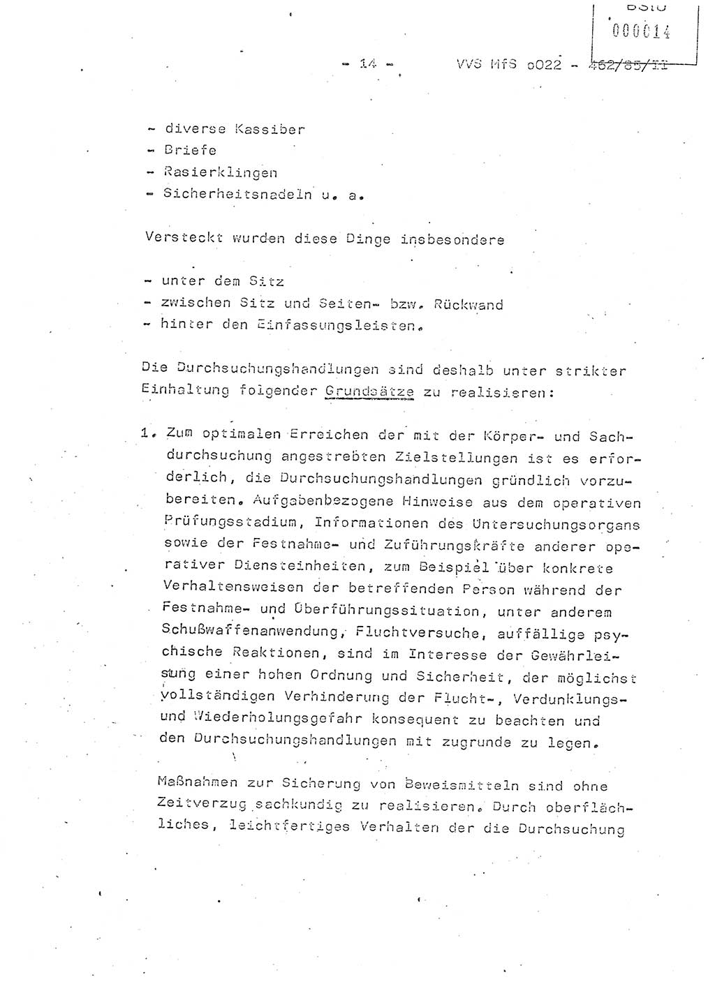 Der Untersuchungshaftvollzug im MfS, Schulungsmaterial Teil Ⅱ, Ministerium für Staatssicherheit [Deutsche Demokratische Republik (DDR)], Abteilung (Abt.) ⅩⅣ, Vertrauliche Verschlußsache (VVS) o022-462/85/Ⅱ, Berlin 1985, Seite 14 (Sch.-Mat. Ⅱ MfS DDR Abt. ⅩⅣ VVS o022-462/85/Ⅱ 1985, S. 14)