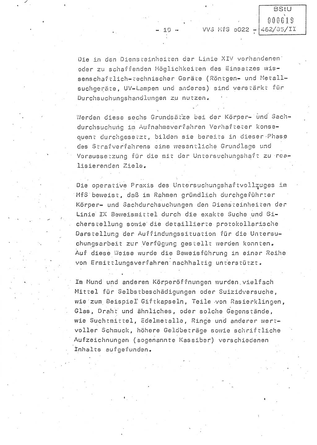 Der Untersuchungshaftvollzug im MfS, Schulungsmaterial Teil Ⅱ, Ministerium für Staatssicherheit [Deutsche Demokratische Republik (DDR)], Abteilung (Abt.) ⅩⅣ, Vertrauliche Verschlußsache (VVS) o022-462/85/Ⅱ, Berlin 1985, Seite 19 (Sch.-Mat. Ⅱ MfS DDR Abt. ⅩⅣ VVS o022-462/85/Ⅱ 1985, S. 19)