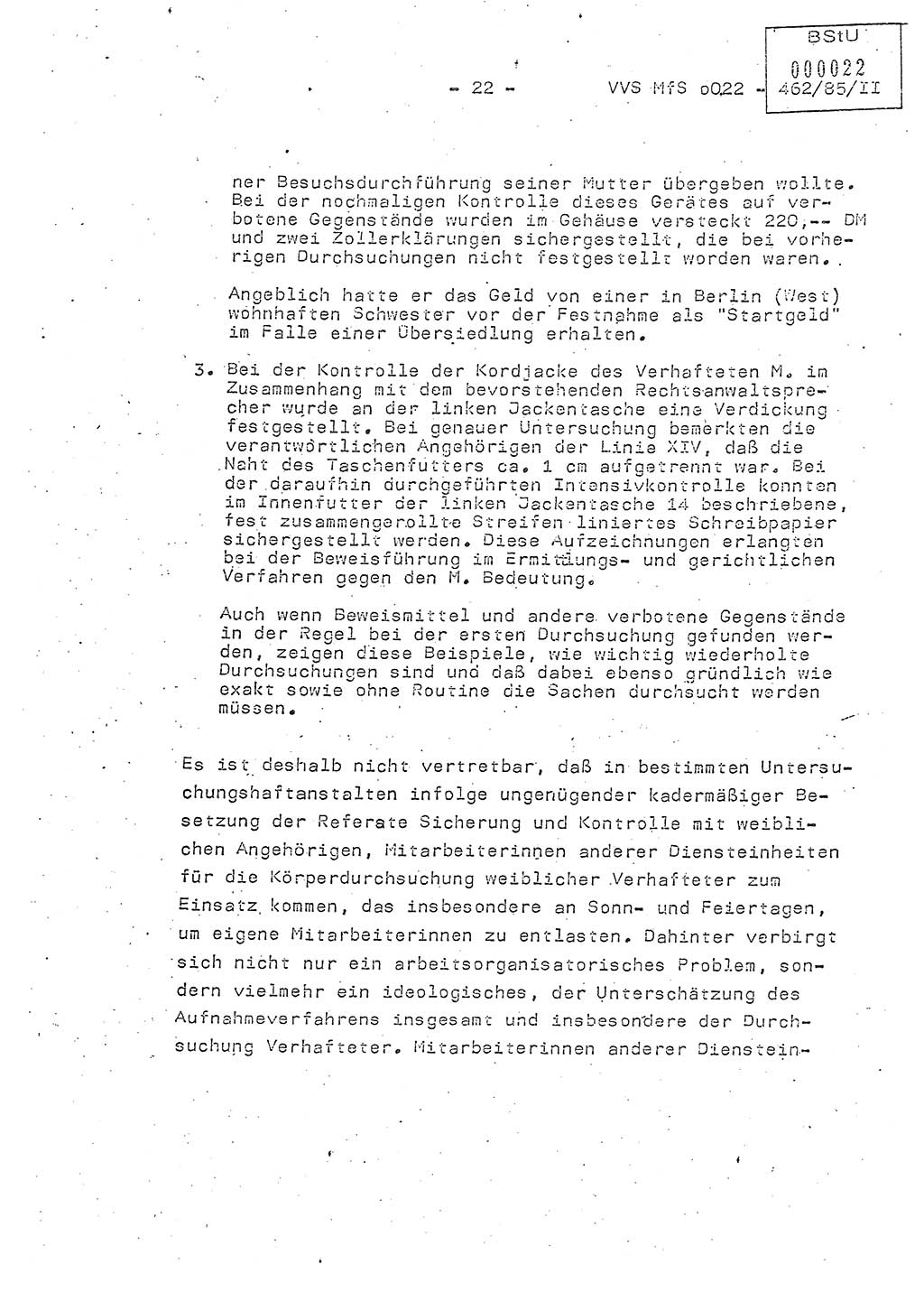 Der Untersuchungshaftvollzug im MfS, Schulungsmaterial Teil Ⅱ, Ministerium für Staatssicherheit [Deutsche Demokratische Republik (DDR)], Abteilung (Abt.) ⅩⅣ, Vertrauliche Verschlußsache (VVS) o022-462/85/Ⅱ, Berlin 1985, Seite 22 (Sch.-Mat. Ⅱ MfS DDR Abt. ⅩⅣ VVS o022-462/85/Ⅱ 1985, S. 22)