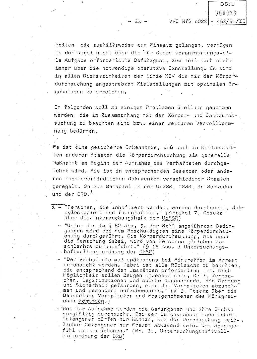 Der Untersuchungshaftvollzug im MfS, Schulungsmaterial Teil Ⅱ, Ministerium für Staatssicherheit [Deutsche Demokratische Republik (DDR)], Abteilung (Abt.) ⅩⅣ, Vertrauliche Verschlußsache (VVS) o022-462/85/Ⅱ, Berlin 1985, Seite 23 (Sch.-Mat. Ⅱ MfS DDR Abt. ⅩⅣ VVS o022-462/85/Ⅱ 1985, S. 23)