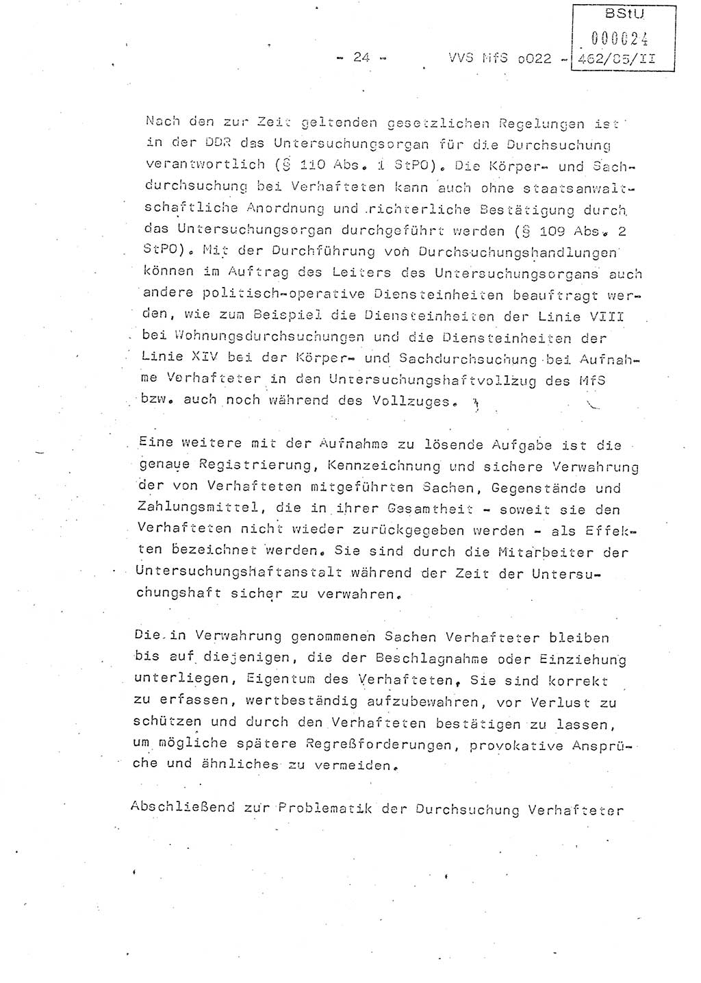 Der Untersuchungshaftvollzug im MfS, Schulungsmaterial Teil Ⅱ, Ministerium für Staatssicherheit [Deutsche Demokratische Republik (DDR)], Abteilung (Abt.) ⅩⅣ, Vertrauliche Verschlußsache (VVS) o022-462/85/Ⅱ, Berlin 1985, Seite 24 (Sch.-Mat. Ⅱ MfS DDR Abt. ⅩⅣ VVS o022-462/85/Ⅱ 1985, S. 24)