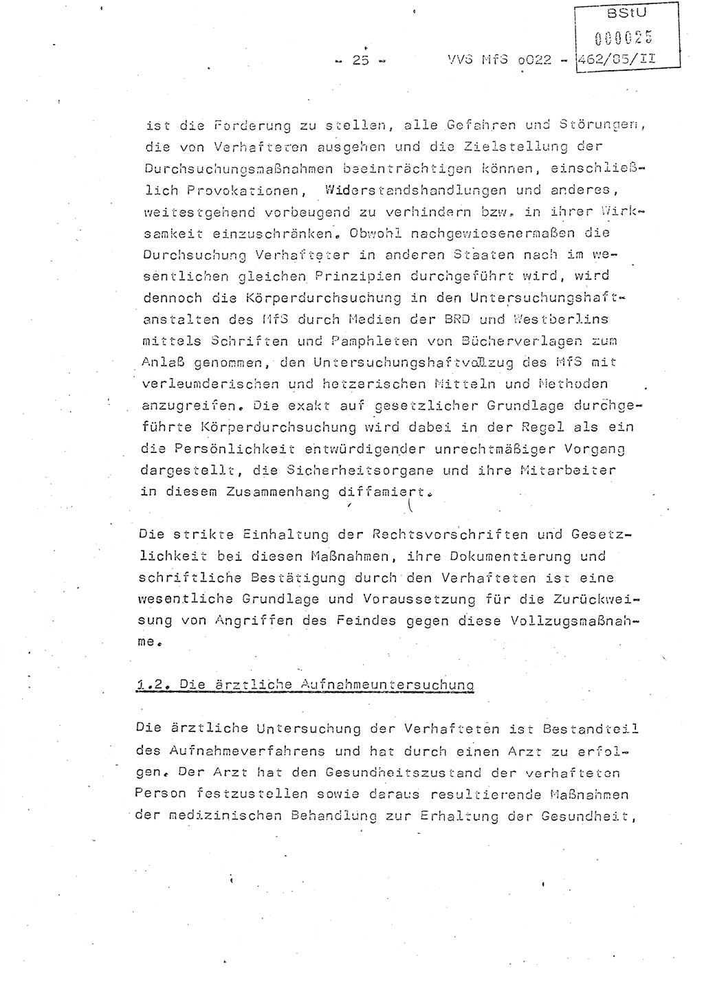 Der Untersuchungshaftvollzug im MfS, Schulungsmaterial Teil Ⅱ, Ministerium für Staatssicherheit [Deutsche Demokratische Republik (DDR)], Abteilung (Abt.) ⅩⅣ, Vertrauliche Verschlußsache (VVS) o022-462/85/Ⅱ, Berlin 1985, Seite 25 (Sch.-Mat. Ⅱ MfS DDR Abt. ⅩⅣ VVS o022-462/85/Ⅱ 1985, S. 25)