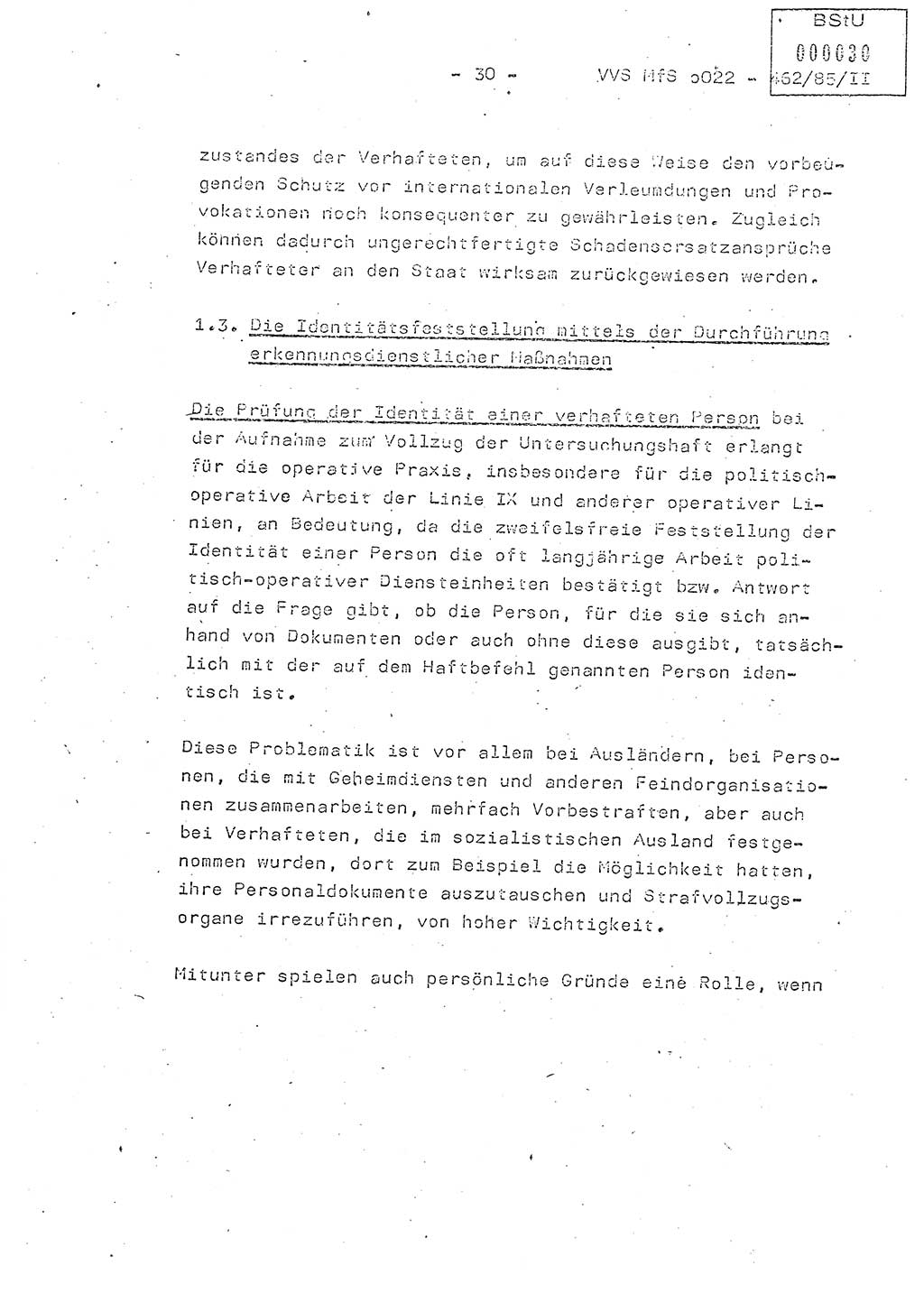 Der Untersuchungshaftvollzug im MfS, Schulungsmaterial Teil Ⅱ, Ministerium für Staatssicherheit [Deutsche Demokratische Republik (DDR)], Abteilung (Abt.) ⅩⅣ, Vertrauliche Verschlußsache (VVS) o022-462/85/Ⅱ, Berlin 1985, Seite 30 (Sch.-Mat. Ⅱ MfS DDR Abt. ⅩⅣ VVS o022-462/85/Ⅱ 1985, S. 30)