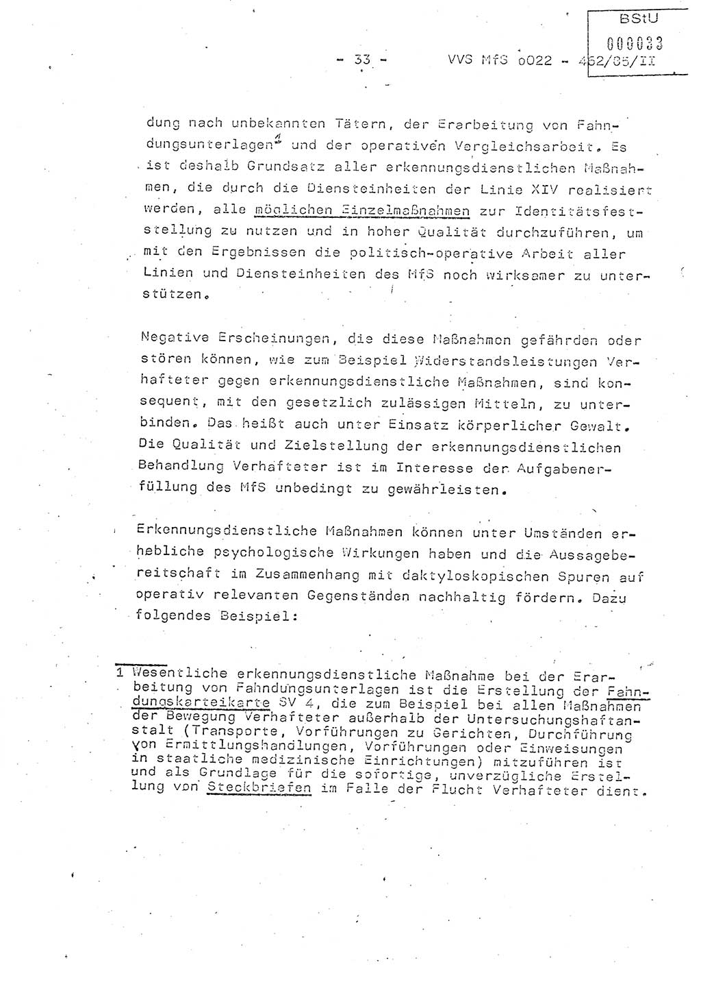 Der Untersuchungshaftvollzug im MfS, Schulungsmaterial Teil Ⅱ, Ministerium für Staatssicherheit [Deutsche Demokratische Republik (DDR)], Abteilung (Abt.) ⅩⅣ, Vertrauliche Verschlußsache (VVS) o022-462/85/Ⅱ, Berlin 1985, Seite 33 (Sch.-Mat. Ⅱ MfS DDR Abt. ⅩⅣ VVS o022-462/85/Ⅱ 1985, S. 33)