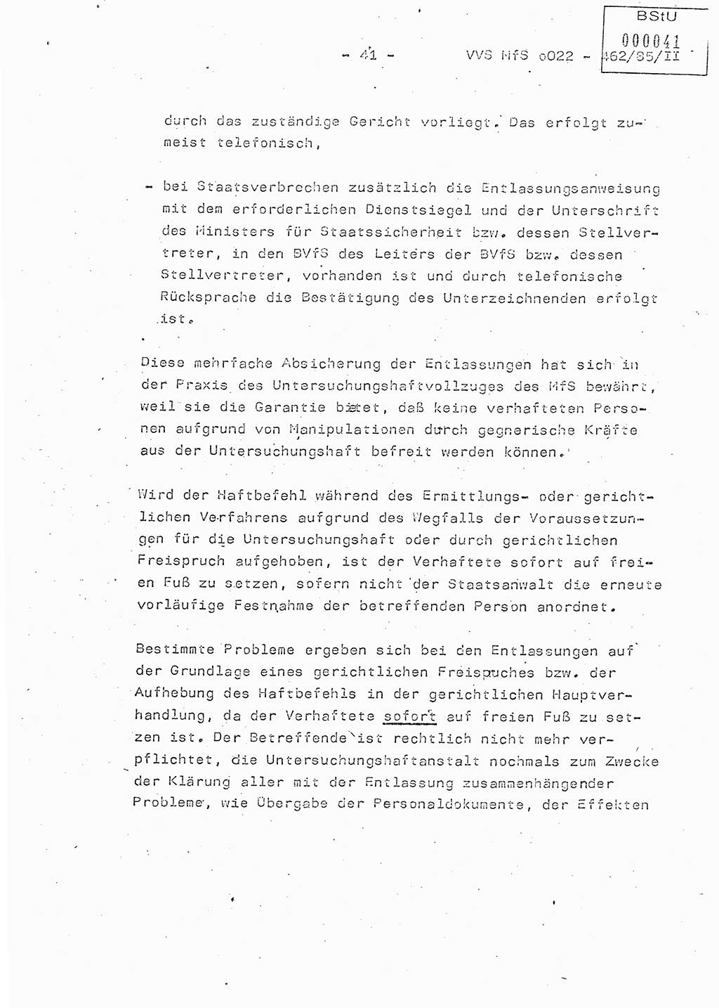 Der Untersuchungshaftvollzug im MfS, Schulungsmaterial Teil Ⅱ, Ministerium für Staatssicherheit [Deutsche Demokratische Republik (DDR)], Abteilung (Abt.) ⅩⅣ, Vertrauliche Verschlußsache (VVS) o022-462/85/Ⅱ, Berlin 1985, Seite 41 (Sch.-Mat. Ⅱ MfS DDR Abt. ⅩⅣ VVS o022-462/85/Ⅱ 1985, S. 41)