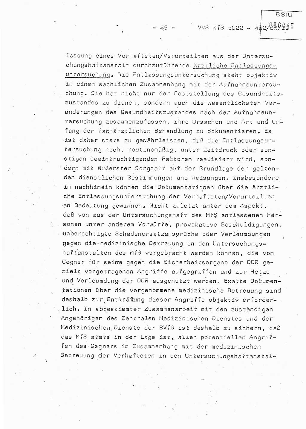 Der Untersuchungshaftvollzug im MfS, Schulungsmaterial Teil Ⅱ, Ministerium für Staatssicherheit [Deutsche Demokratische Republik (DDR)], Abteilung (Abt.) ⅩⅣ, Vertrauliche Verschlußsache (VVS) o022-462/85/Ⅱ, Berlin 1985, Seite 45 (Sch.-Mat. Ⅱ MfS DDR Abt. ⅩⅣ VVS o022-462/85/Ⅱ 1985, S. 45)