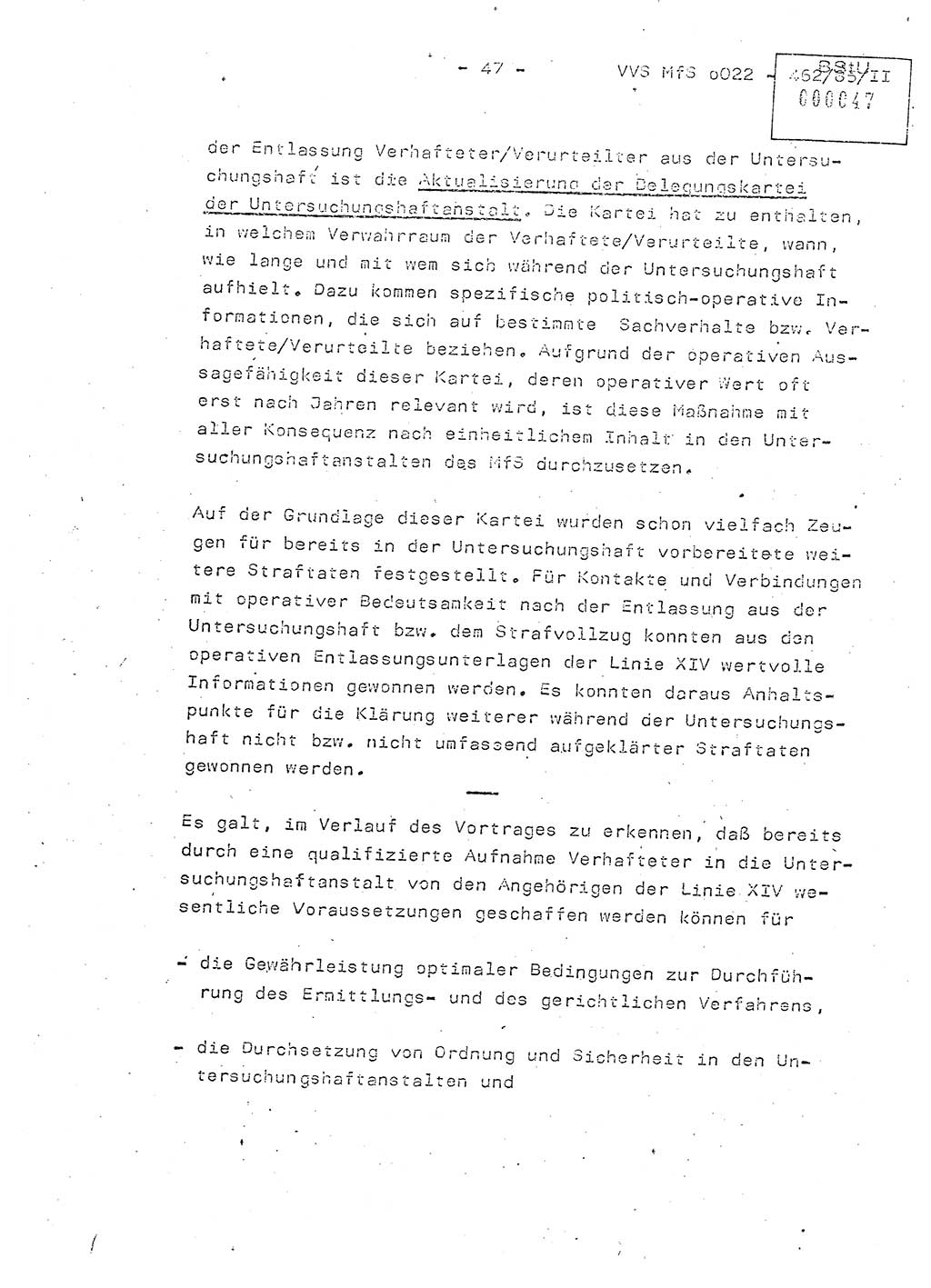 Der Untersuchungshaftvollzug im MfS, Schulungsmaterial Teil Ⅱ, Ministerium für Staatssicherheit [Deutsche Demokratische Republik (DDR)], Abteilung (Abt.) ⅩⅣ, Vertrauliche Verschlußsache (VVS) o022-462/85/Ⅱ, Berlin 1985, Seite 47 (Sch.-Mat. Ⅱ MfS DDR Abt. ⅩⅣ VVS o022-462/85/Ⅱ 1985, S. 47)