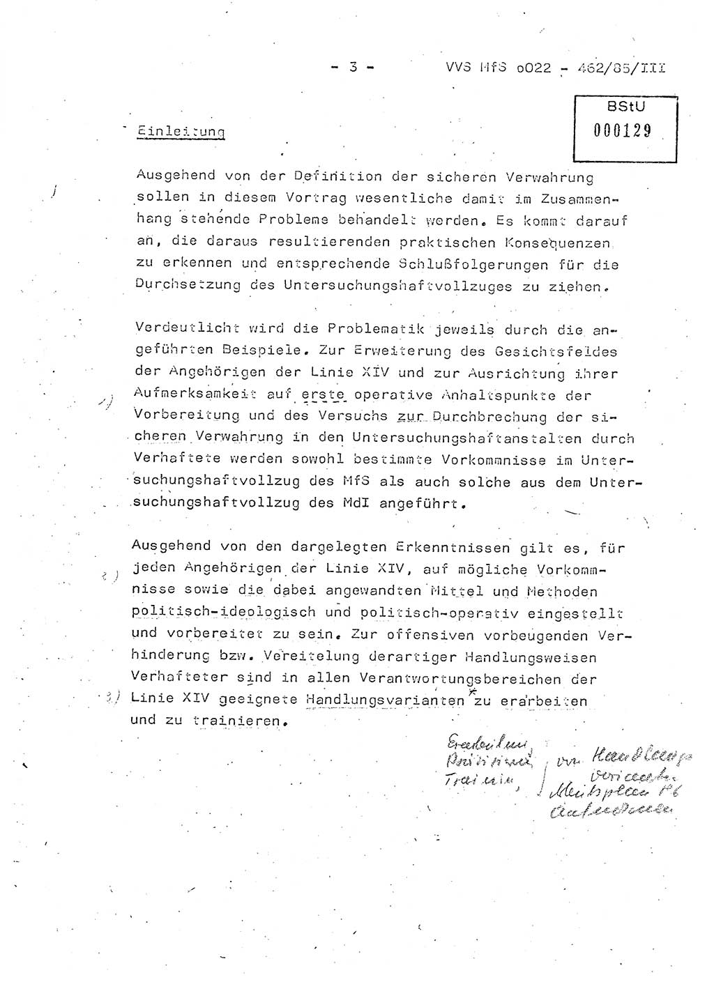 Der Untersuchungshaftvollzug im MfS, Schulungsmaterial Teil Ⅲ, Ministerium für Staatssicherheit [Deutsche Demokratische Republik (DDR)], Abteilung (Abt.) ⅩⅣ, Vertrauliche Verschlußsache (VVS) o022-462/85/Ⅲ, Berlin 1985, Seite 3 (Sch.-Mat. Ⅲ MfS DDR Abt. ⅩⅣ VVS o022-462/85/Ⅲ 1985, S. 3)