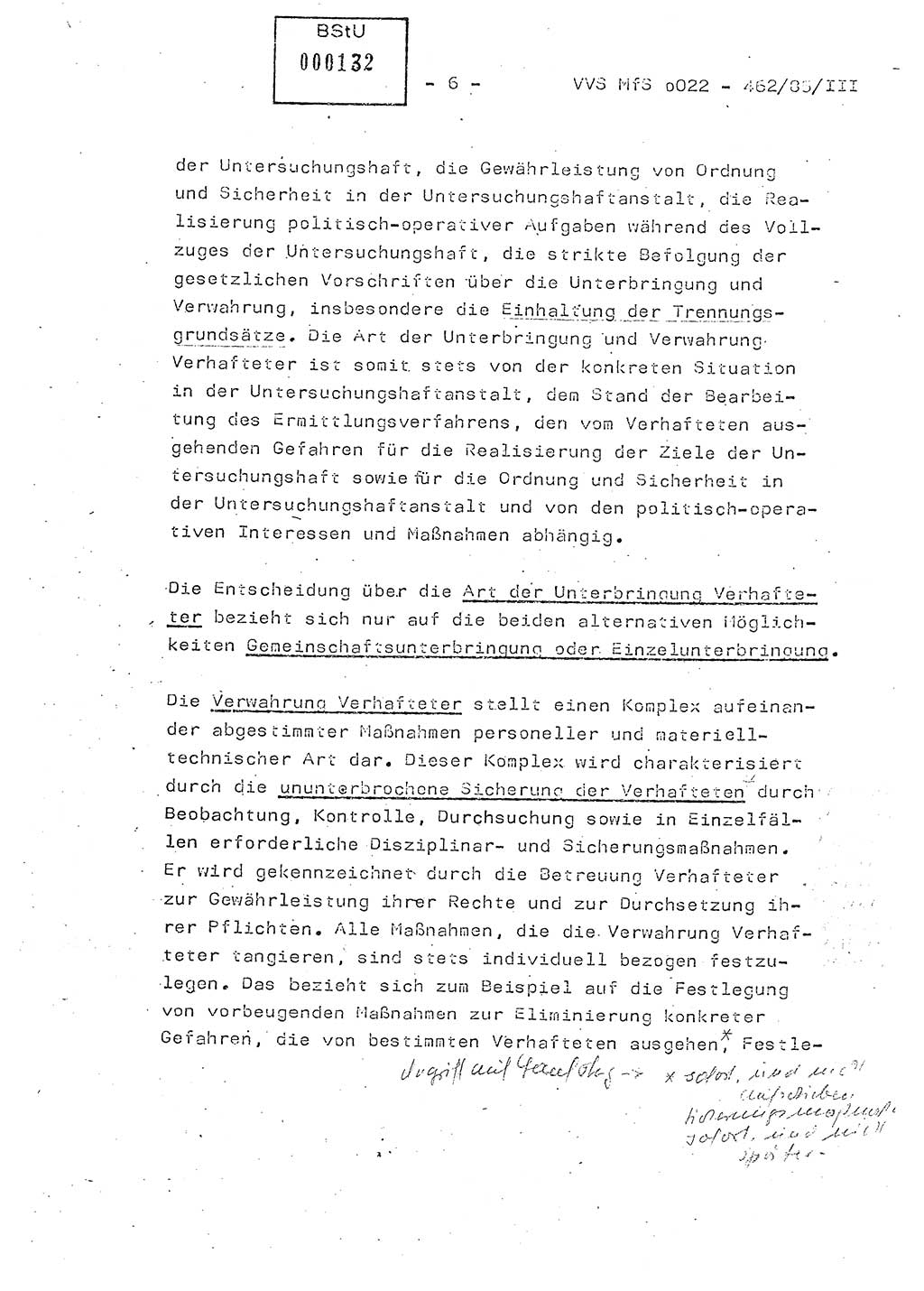 Der Untersuchungshaftvollzug im MfS, Schulungsmaterial Teil Ⅲ, Ministerium für Staatssicherheit [Deutsche Demokratische Republik (DDR)], Abteilung (Abt.) ⅩⅣ, Vertrauliche Verschlußsache (VVS) o022-462/85/Ⅲ, Berlin 1985, Seite 6 (Sch.-Mat. Ⅲ MfS DDR Abt. ⅩⅣ VVS o022-462/85/Ⅲ 1985, S. 6)