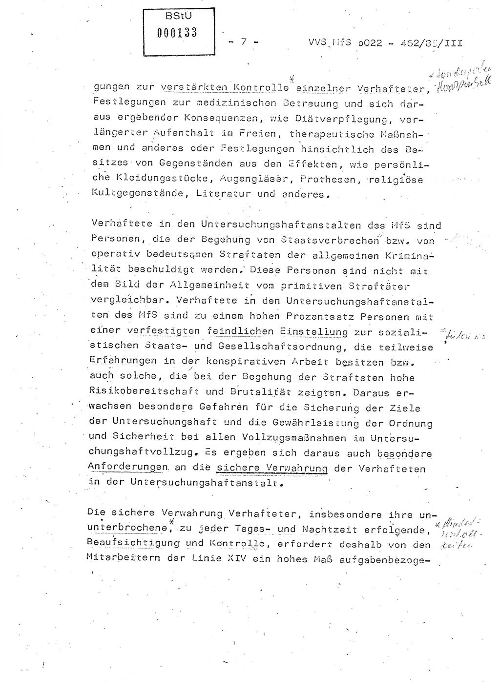 Der Untersuchungshaftvollzug im MfS, Schulungsmaterial Teil Ⅲ, Ministerium für Staatssicherheit [Deutsche Demokratische Republik (DDR)], Abteilung (Abt.) ⅩⅣ, Vertrauliche Verschlußsache (VVS) o022-462/85/Ⅲ, Berlin 1985, Seite 7 (Sch.-Mat. Ⅲ MfS DDR Abt. ⅩⅣ VVS o022-462/85/Ⅲ 1985, S. 7)