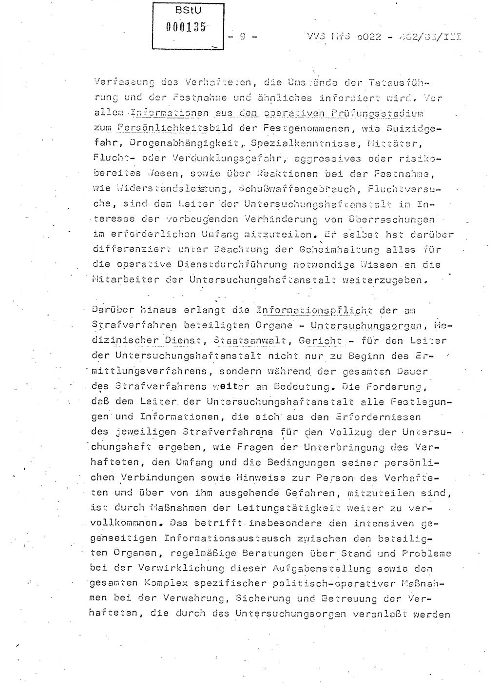 Der Untersuchungshaftvollzug im MfS, Schulungsmaterial Teil Ⅲ, Ministerium für Staatssicherheit [Deutsche Demokratische Republik (DDR)], Abteilung (Abt.) ⅩⅣ, Vertrauliche Verschlußsache (VVS) o022-462/85/Ⅲ, Berlin 1985, Seite 9 (Sch.-Mat. Ⅲ MfS DDR Abt. ⅩⅣ VVS o022-462/85/Ⅲ 1985, S. 9)