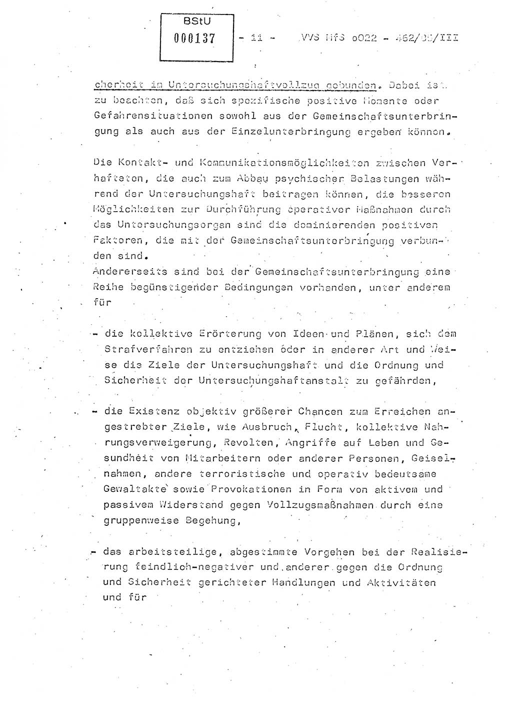 Der Untersuchungshaftvollzug im MfS, Schulungsmaterial Teil Ⅲ, Ministerium für Staatssicherheit [Deutsche Demokratische Republik (DDR)], Abteilung (Abt.) ⅩⅣ, Vertrauliche Verschlußsache (VVS) o022-462/85/Ⅲ, Berlin 1985, Seite 11 (Sch.-Mat. Ⅲ MfS DDR Abt. ⅩⅣ VVS o022-462/85/Ⅲ 1985, S. 11)