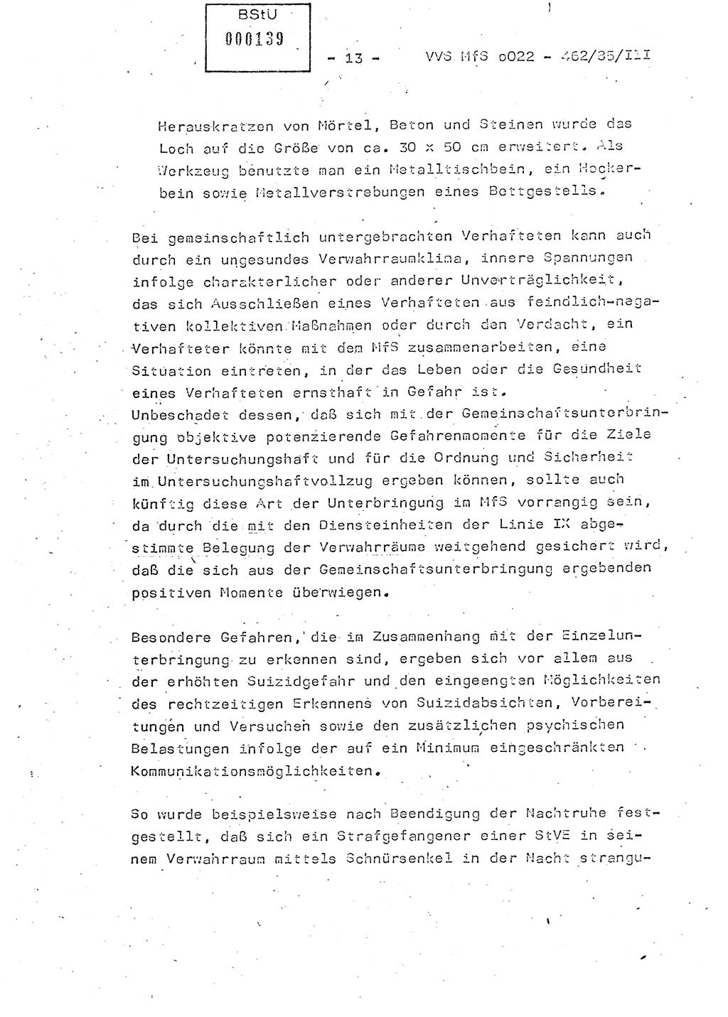 Der Untersuchungshaftvollzug im MfS, Schulungsmaterial Teil Ⅲ, Ministerium für Staatssicherheit [Deutsche Demokratische Republik (DDR)], Abteilung (Abt.) ⅩⅣ, Vertrauliche Verschlußsache (VVS) o022-462/85/Ⅲ, Berlin 1985, Seite 13 (Sch.-Mat. Ⅲ MfS DDR Abt. ⅩⅣ VVS o022-462/85/Ⅲ 1985, S. 13)