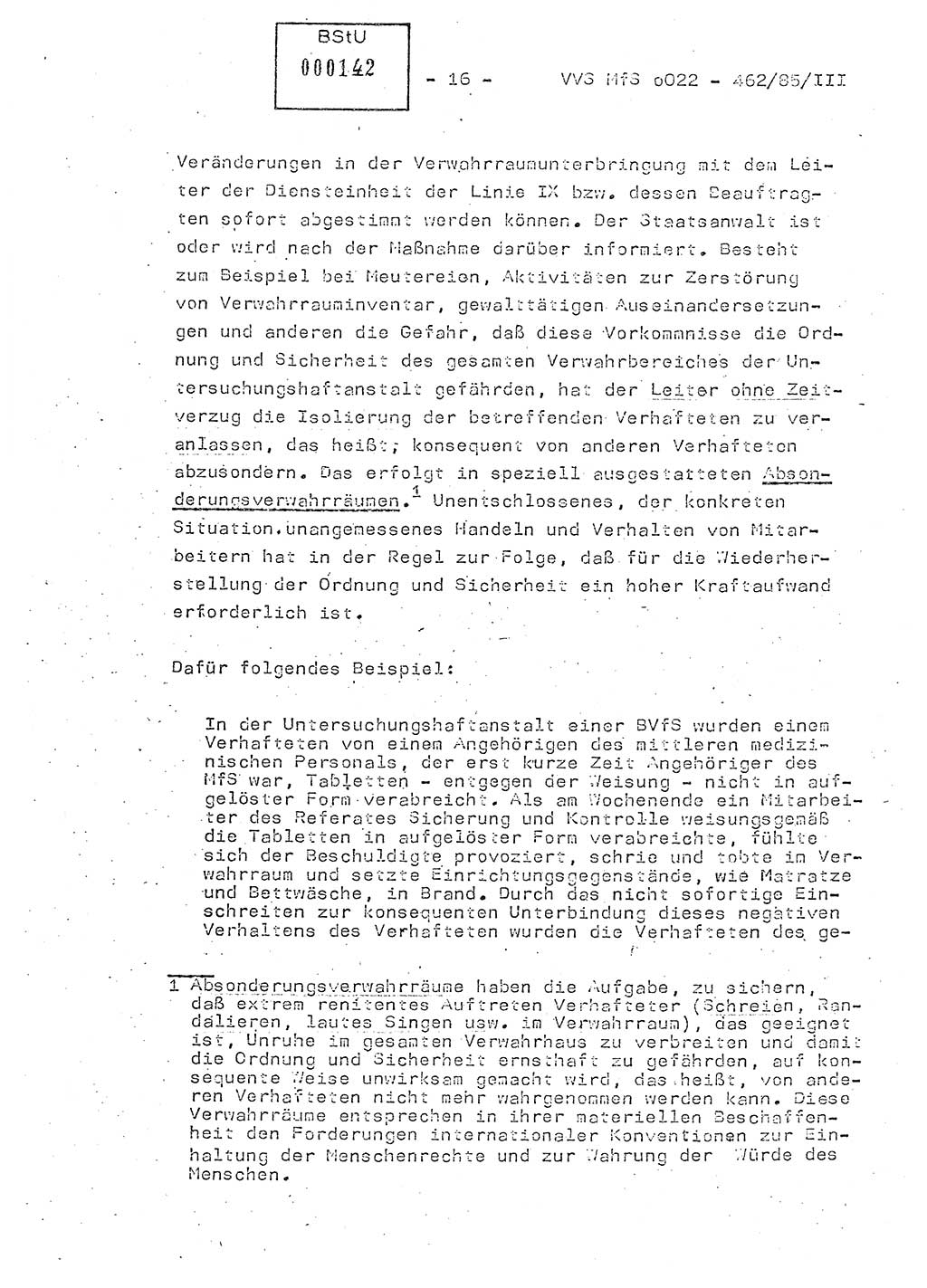 Der Untersuchungshaftvollzug im MfS, Schulungsmaterial Teil Ⅲ, Ministerium für Staatssicherheit [Deutsche Demokratische Republik (DDR)], Abteilung (Abt.) ⅩⅣ, Vertrauliche Verschlußsache (VVS) o022-462/85/Ⅲ, Berlin 1985, Seite 16 (Sch.-Mat. Ⅲ MfS DDR Abt. ⅩⅣ VVS o022-462/85/Ⅲ 1985, S. 16)