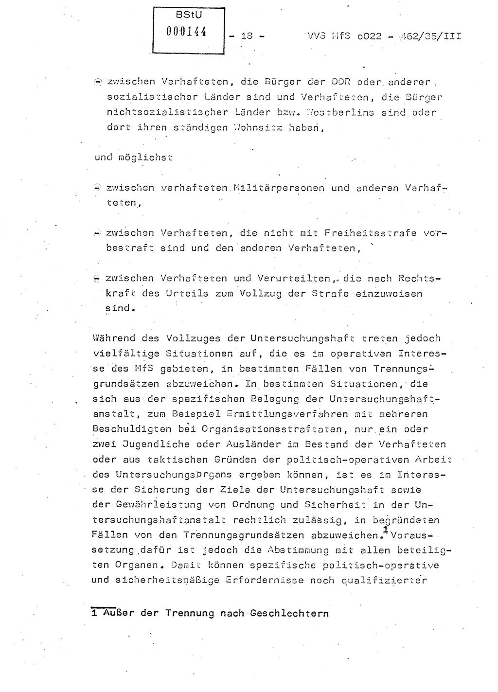 Der Untersuchungshaftvollzug im MfS, Schulungsmaterial Teil Ⅲ, Ministerium für Staatssicherheit [Deutsche Demokratische Republik (DDR)], Abteilung (Abt.) ⅩⅣ, Vertrauliche Verschlußsache (VVS) o022-462/85/Ⅲ, Berlin 1985, Seite 18 (Sch.-Mat. Ⅲ MfS DDR Abt. ⅩⅣ VVS o022-462/85/Ⅲ 1985, S. 18)