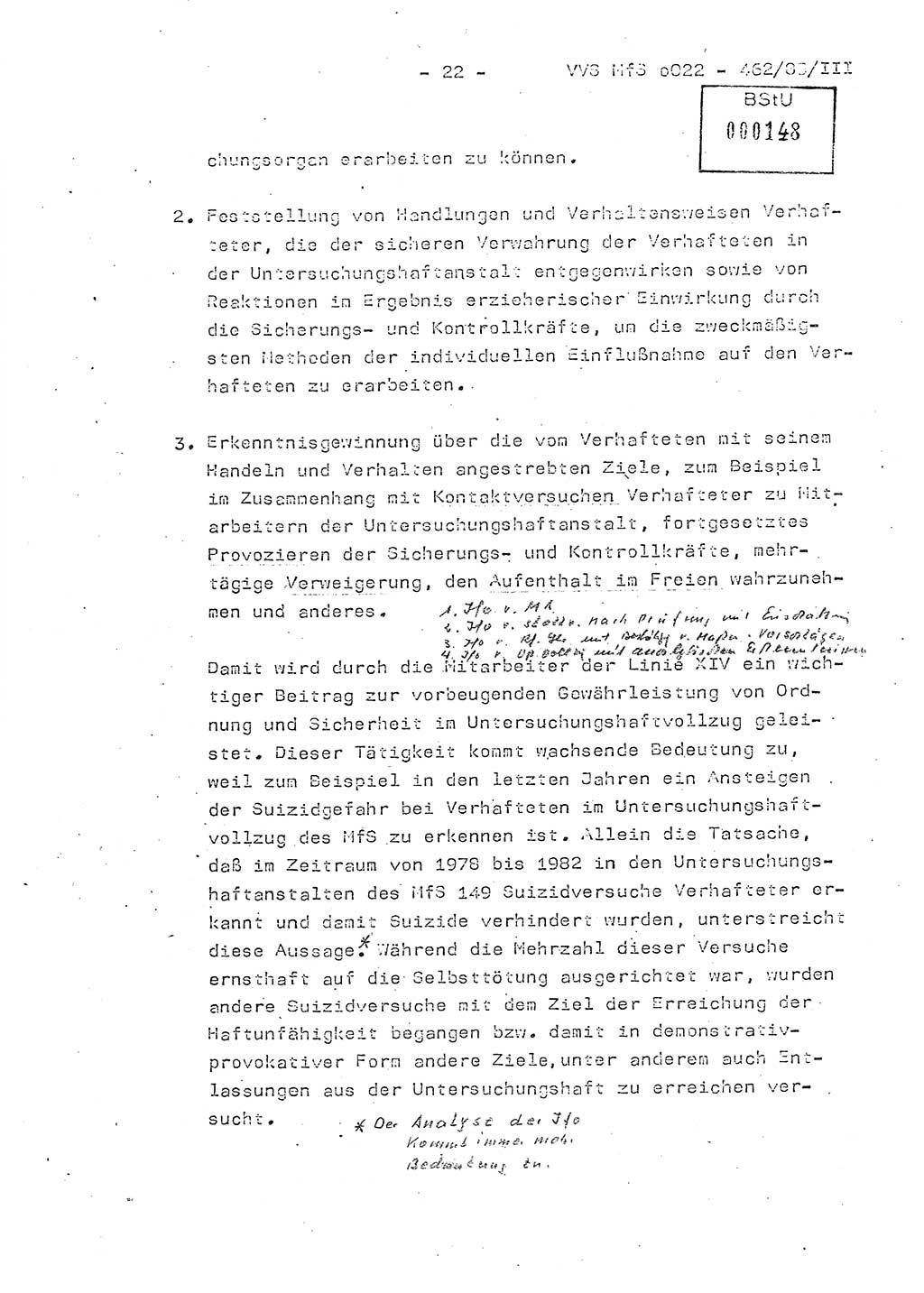 Der Untersuchungshaftvollzug im MfS, Schulungsmaterial Teil Ⅲ, Ministerium für Staatssicherheit [Deutsche Demokratische Republik (DDR)], Abteilung (Abt.) ⅩⅣ, Vertrauliche Verschlußsache (VVS) o022-462/85/Ⅲ, Berlin 1985, Seite 22 (Sch.-Mat. Ⅲ MfS DDR Abt. ⅩⅣ VVS o022-462/85/Ⅲ 1985, S. 22)