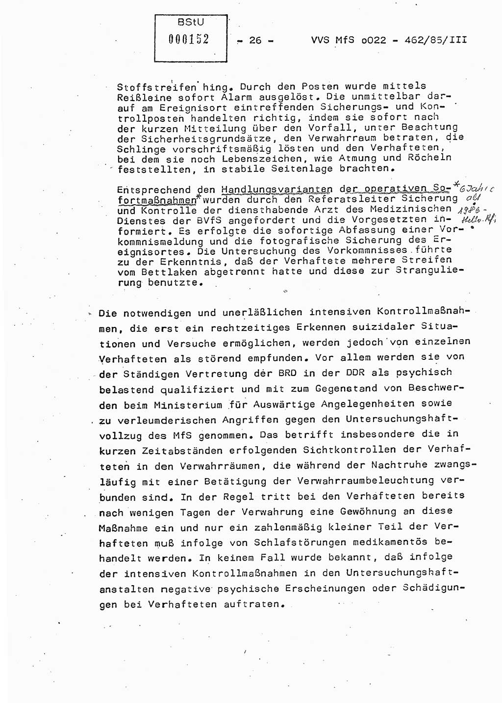 Der Untersuchungshaftvollzug im MfS, Schulungsmaterial Teil Ⅲ, Ministerium für Staatssicherheit [Deutsche Demokratische Republik (DDR)], Abteilung (Abt.) ⅩⅣ, Vertrauliche Verschlußsache (VVS) o022-462/85/Ⅲ, Berlin 1985, Seite 26 (Sch.-Mat. Ⅲ MfS DDR Abt. ⅩⅣ VVS o022-462/85/Ⅲ 1985, S. 26)