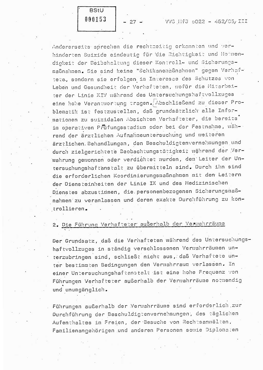 Der Untersuchungshaftvollzug im MfS, Schulungsmaterial Teil Ⅲ, Ministerium für Staatssicherheit [Deutsche Demokratische Republik (DDR)], Abteilung (Abt.) ⅩⅣ, Vertrauliche Verschlußsache (VVS) o022-462/85/Ⅲ, Berlin 1985, Seite 27 (Sch.-Mat. Ⅲ MfS DDR Abt. ⅩⅣ VVS o022-462/85/Ⅲ 1985, S. 27)