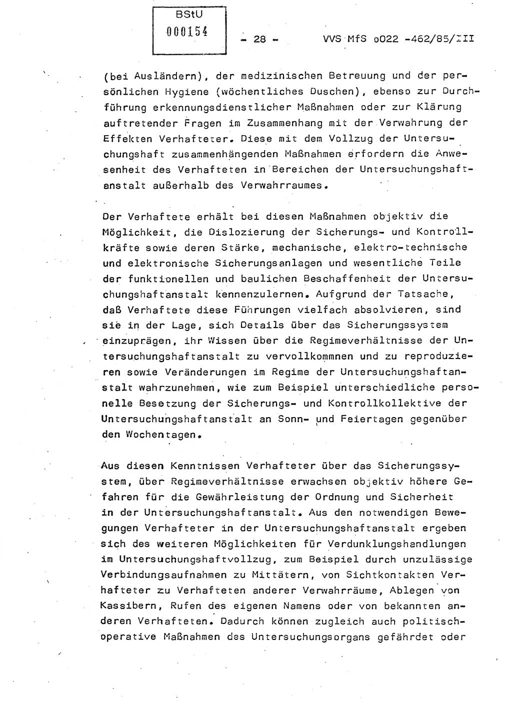 Der Untersuchungshaftvollzug im MfS, Schulungsmaterial Teil Ⅲ, Ministerium für Staatssicherheit [Deutsche Demokratische Republik (DDR)], Abteilung (Abt.) ⅩⅣ, Vertrauliche Verschlußsache (VVS) o022-462/85/Ⅲ, Berlin 1985, Seite 28 (Sch.-Mat. Ⅲ MfS DDR Abt. ⅩⅣ VVS o022-462/85/Ⅲ 1985, S. 28)