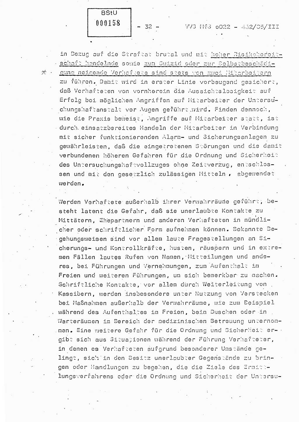 Der Untersuchungshaftvollzug im MfS, Schulungsmaterial Teil Ⅲ, Ministerium für Staatssicherheit [Deutsche Demokratische Republik (DDR)], Abteilung (Abt.) ⅩⅣ, Vertrauliche Verschlußsache (VVS) o022-462/85/Ⅲ, Berlin 1985, Seite 32 (Sch.-Mat. Ⅲ MfS DDR Abt. ⅩⅣ VVS o022-462/85/Ⅲ 1985, S. 32)