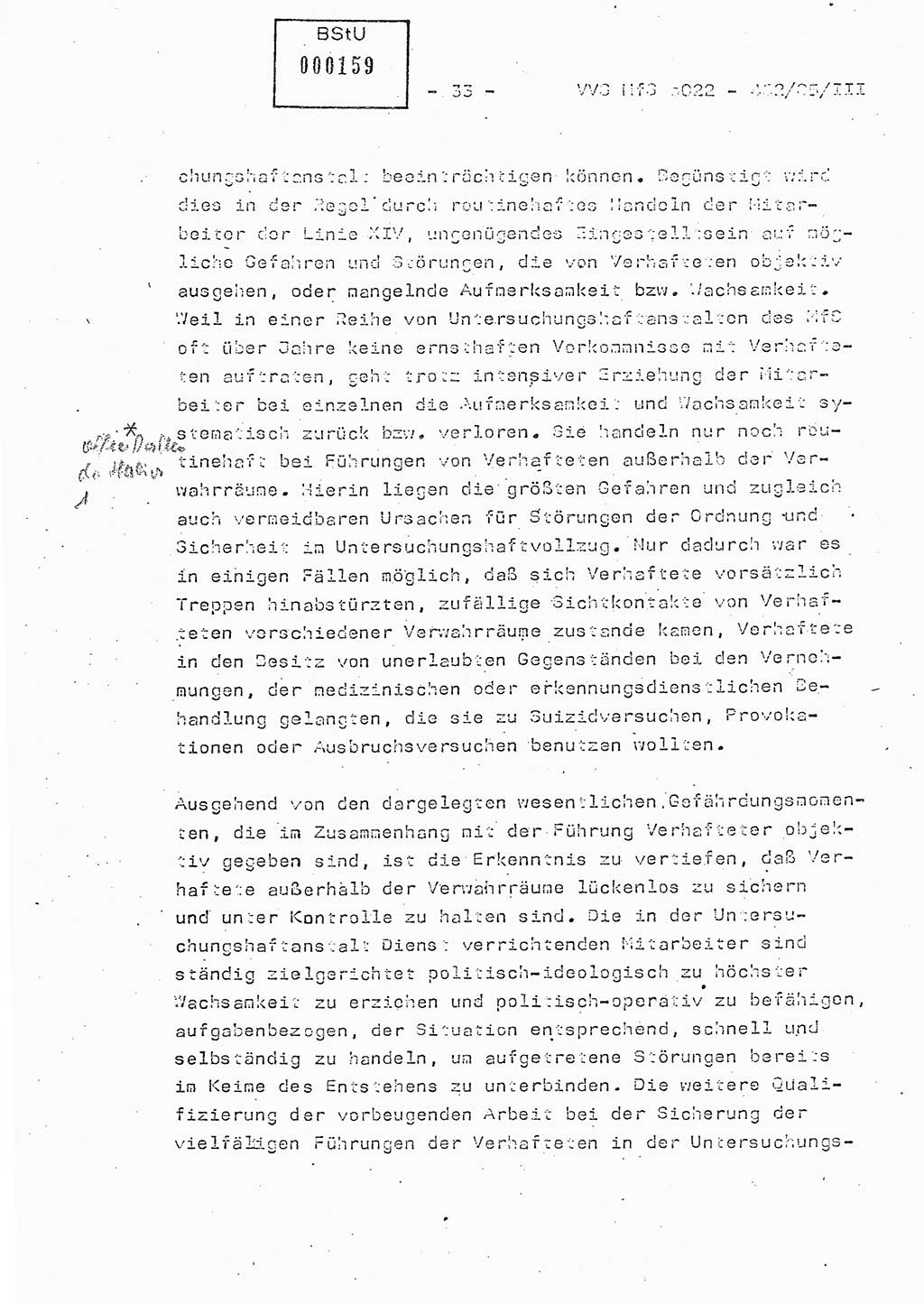 Der Untersuchungshaftvollzug im MfS, Schulungsmaterial Teil Ⅲ, Ministerium für Staatssicherheit [Deutsche Demokratische Republik (DDR)], Abteilung (Abt.) ⅩⅣ, Vertrauliche Verschlußsache (VVS) o022-462/85/Ⅲ, Berlin 1985, Seite 33 (Sch.-Mat. Ⅲ MfS DDR Abt. ⅩⅣ VVS o022-462/85/Ⅲ 1985, S. 33)