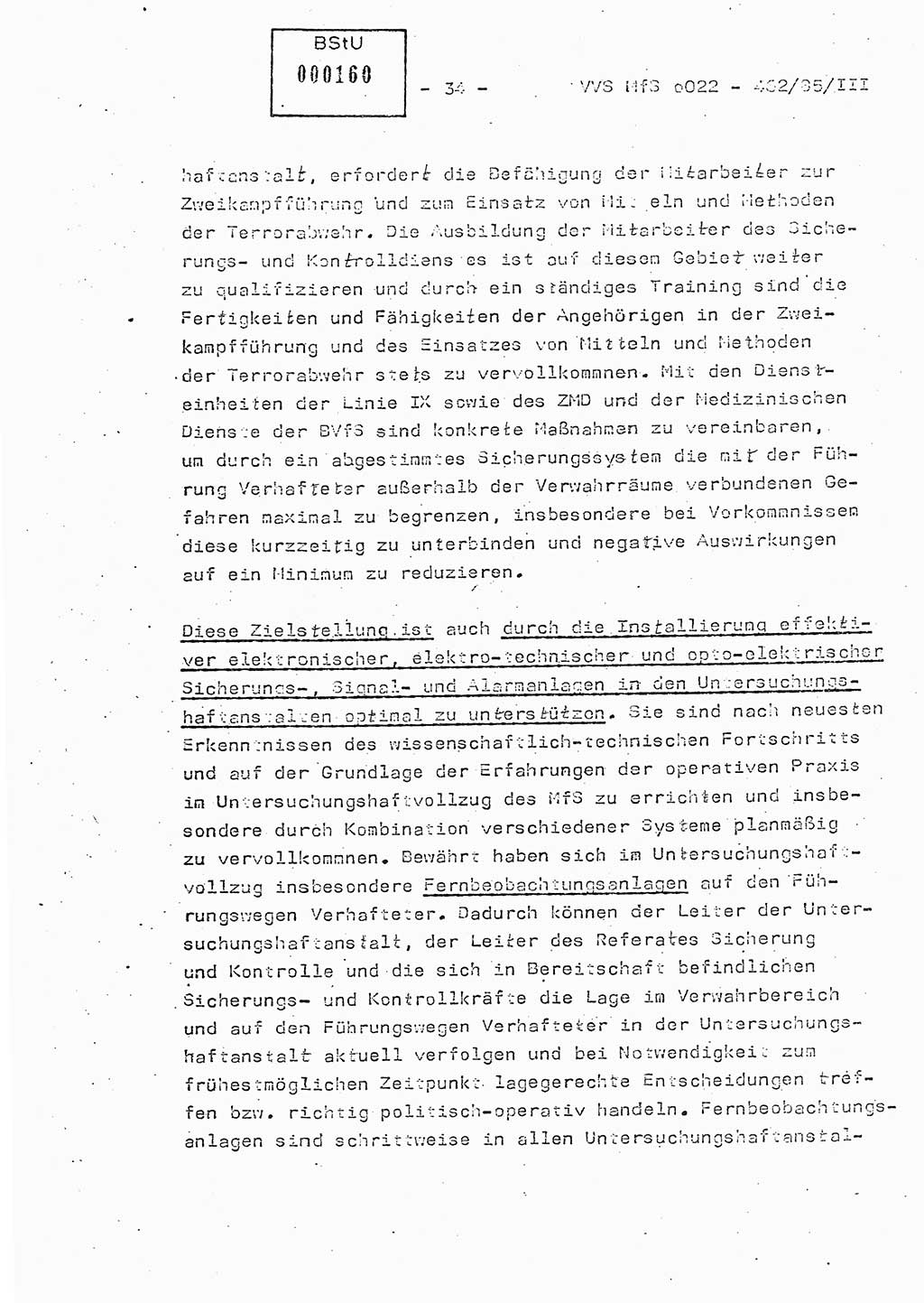 Der Untersuchungshaftvollzug im MfS, Schulungsmaterial Teil Ⅲ, Ministerium für Staatssicherheit [Deutsche Demokratische Republik (DDR)], Abteilung (Abt.) ⅩⅣ, Vertrauliche Verschlußsache (VVS) o022-462/85/Ⅲ, Berlin 1985, Seite 34 (Sch.-Mat. Ⅲ MfS DDR Abt. ⅩⅣ VVS o022-462/85/Ⅲ 1985, S. 34)