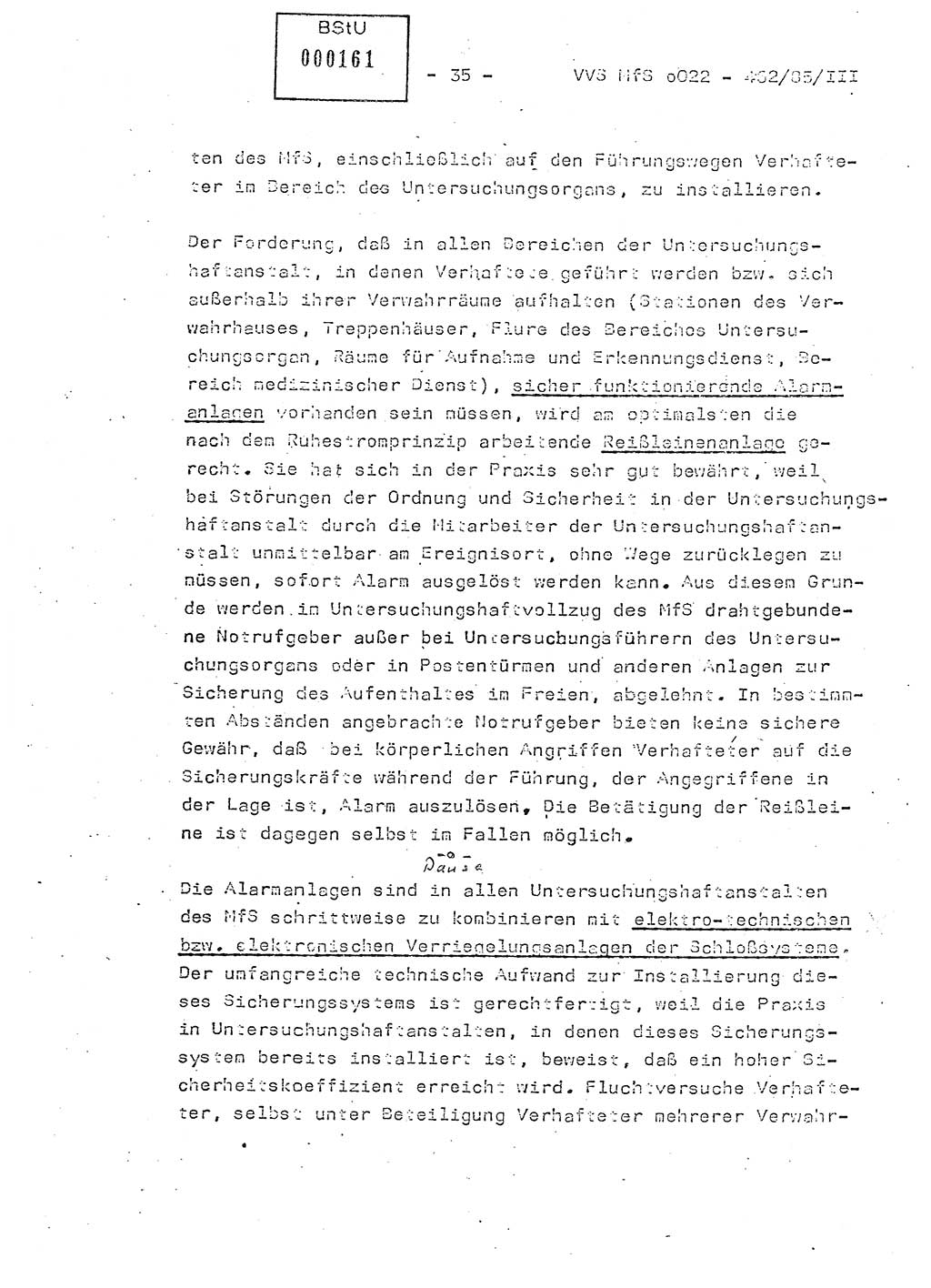 Der Untersuchungshaftvollzug im MfS, Schulungsmaterial Teil Ⅲ, Ministerium für Staatssicherheit [Deutsche Demokratische Republik (DDR)], Abteilung (Abt.) ⅩⅣ, Vertrauliche Verschlußsache (VVS) o022-462/85/Ⅲ, Berlin 1985, Seite 35 (Sch.-Mat. Ⅲ MfS DDR Abt. ⅩⅣ VVS o022-462/85/Ⅲ 1985, S. 35)