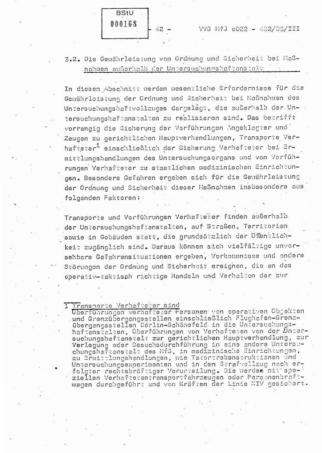 Der Untersuchungshaftvollzug im MfS, Schulungsmaterial Teil Ⅲ, Ministerium für Staatssicherheit [Deutsche Demokratische Republik (DDR)], Abteilung (Abt.) ⅩⅣ, Vertrauliche Verschlußsache (VVS) o022-462/85/Ⅲ, Berlin 1985, Seite 42 (Sch.-Mat. Ⅲ MfS DDR Abt. ⅩⅣ VVS o022-462/85/Ⅲ 1985, S. 42)