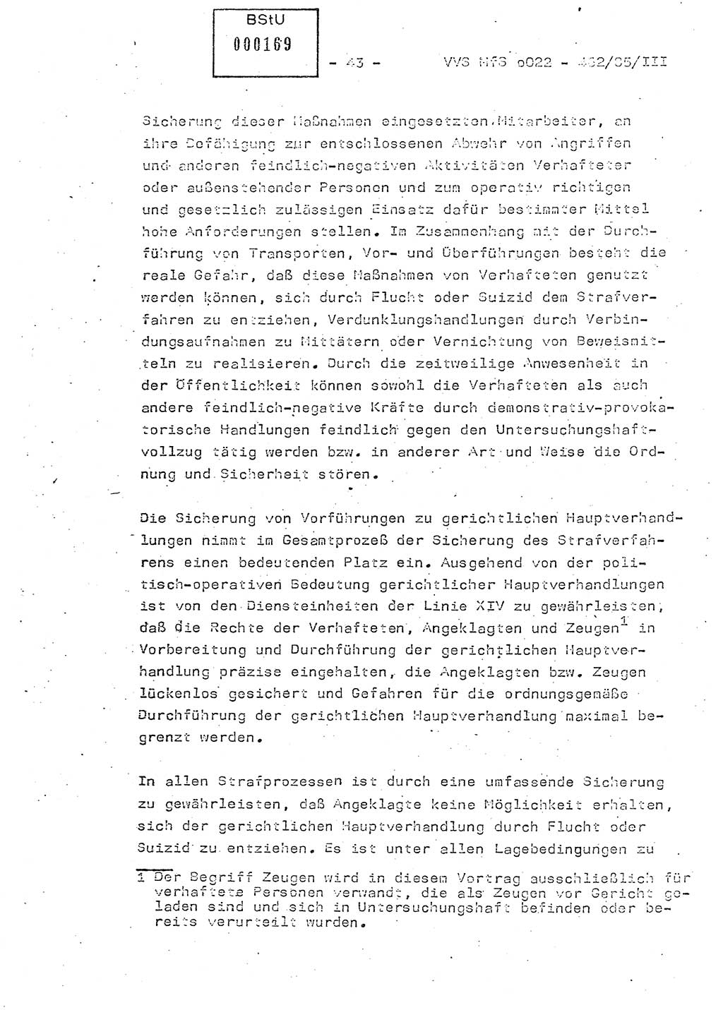 Der Untersuchungshaftvollzug im MfS, Schulungsmaterial Teil Ⅲ, Ministerium für Staatssicherheit [Deutsche Demokratische Republik (DDR)], Abteilung (Abt.) ⅩⅣ, Vertrauliche Verschlußsache (VVS) o022-462/85/Ⅲ, Berlin 1985, Seite 43 (Sch.-Mat. Ⅲ MfS DDR Abt. ⅩⅣ VVS o022-462/85/Ⅲ 1985, S. 43)