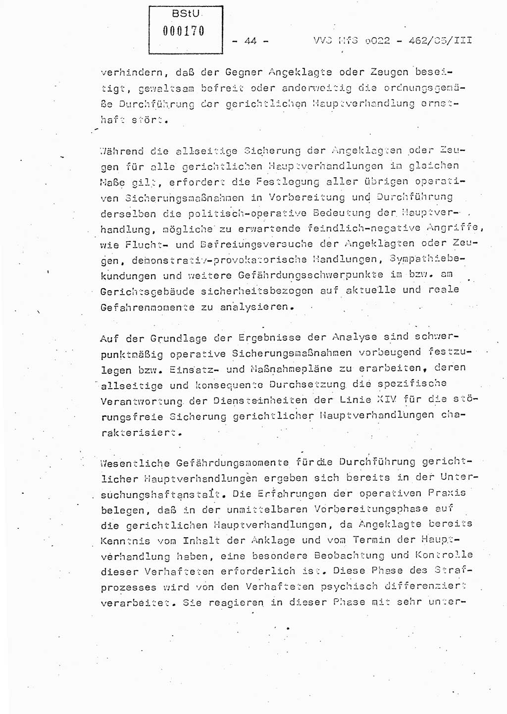 Der Untersuchungshaftvollzug im MfS, Schulungsmaterial Teil Ⅲ, Ministerium für Staatssicherheit [Deutsche Demokratische Republik (DDR)], Abteilung (Abt.) ⅩⅣ, Vertrauliche Verschlußsache (VVS) o022-462/85/Ⅲ, Berlin 1985, Seite 44 (Sch.-Mat. Ⅲ MfS DDR Abt. ⅩⅣ VVS o022-462/85/Ⅲ 1985, S. 44)