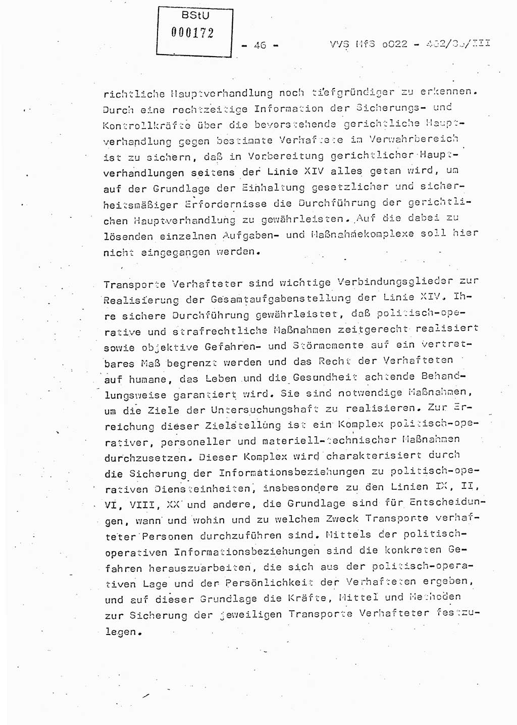 Der Untersuchungshaftvollzug im MfS, Schulungsmaterial Teil Ⅲ, Ministerium für Staatssicherheit [Deutsche Demokratische Republik (DDR)], Abteilung (Abt.) ⅩⅣ, Vertrauliche Verschlußsache (VVS) o022-462/85/Ⅲ, Berlin 1985, Seite 46 (Sch.-Mat. Ⅲ MfS DDR Abt. ⅩⅣ VVS o022-462/85/Ⅲ 1985, S. 46)