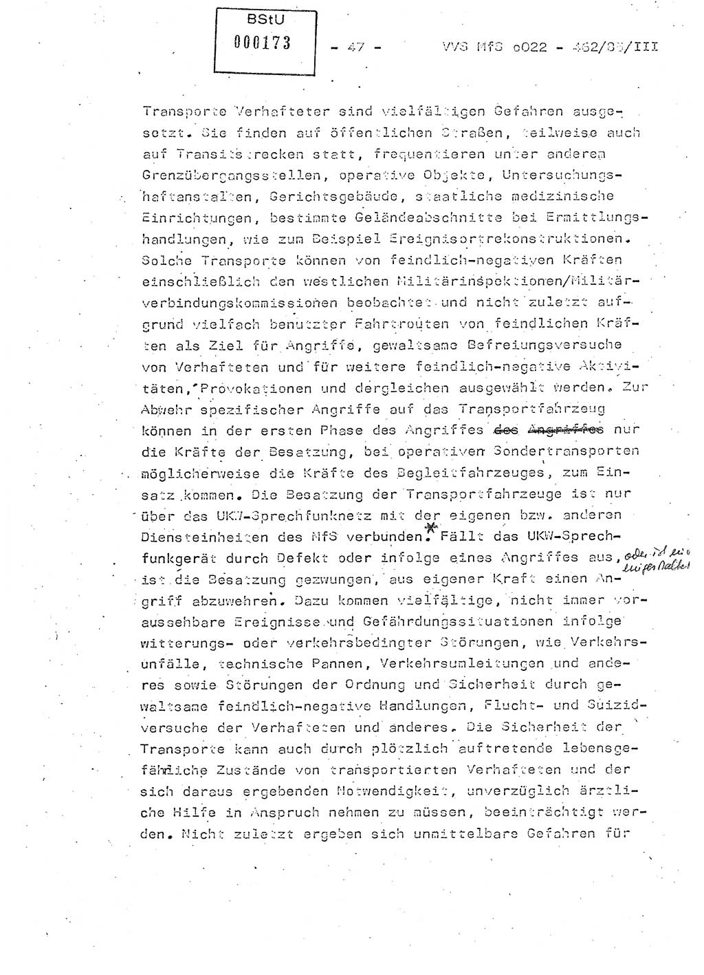 Der Untersuchungshaftvollzug im MfS, Schulungsmaterial Teil Ⅲ, Ministerium für Staatssicherheit [Deutsche Demokratische Republik (DDR)], Abteilung (Abt.) ⅩⅣ, Vertrauliche Verschlußsache (VVS) o022-462/85/Ⅲ, Berlin 1985, Seite 47 (Sch.-Mat. Ⅲ MfS DDR Abt. ⅩⅣ VVS o022-462/85/Ⅲ 1985, S. 47)