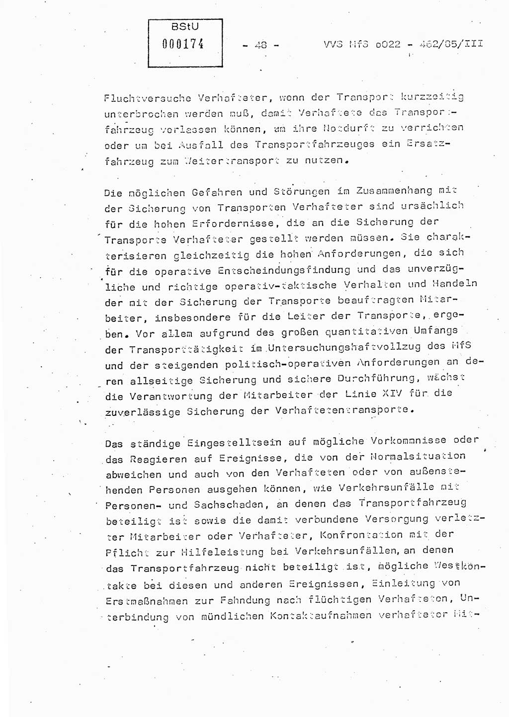 Der Untersuchungshaftvollzug im MfS, Schulungsmaterial Teil Ⅲ, Ministerium für Staatssicherheit [Deutsche Demokratische Republik (DDR)], Abteilung (Abt.) ⅩⅣ, Vertrauliche Verschlußsache (VVS) o022-462/85/Ⅲ, Berlin 1985, Seite 48 (Sch.-Mat. Ⅲ MfS DDR Abt. ⅩⅣ VVS o022-462/85/Ⅲ 1985, S. 48)