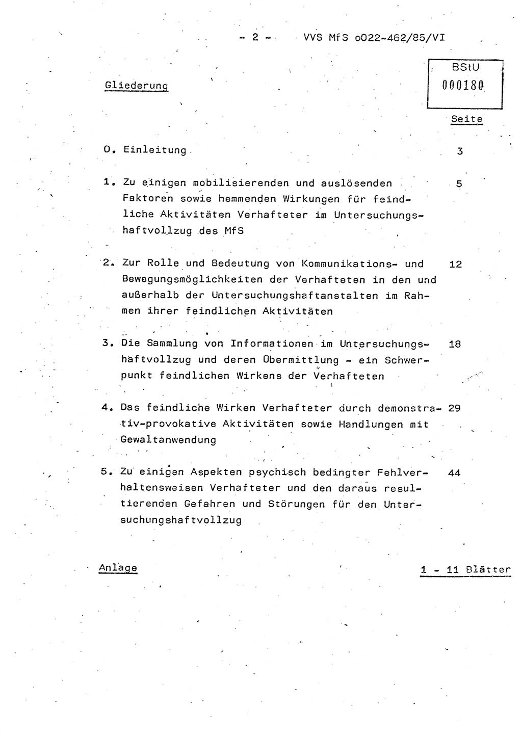 Der Untersuchungshaftvollzug im MfS, Schulungsmaterial Teil Ⅵ, Ministerium für Staatssicherheit [Deutsche Demokratische Republik (DDR)], Abteilung (Abt.) ⅩⅣ, Vertrauliche Verschlußsache (VVS) o022-462/85/Ⅵ, Berlin 1985, Seite 2 (Sch.-Mat. Ⅵ MfS DDR Abt. ⅩⅣ VVS o022-462/85/Ⅵ 1985, S. 2)