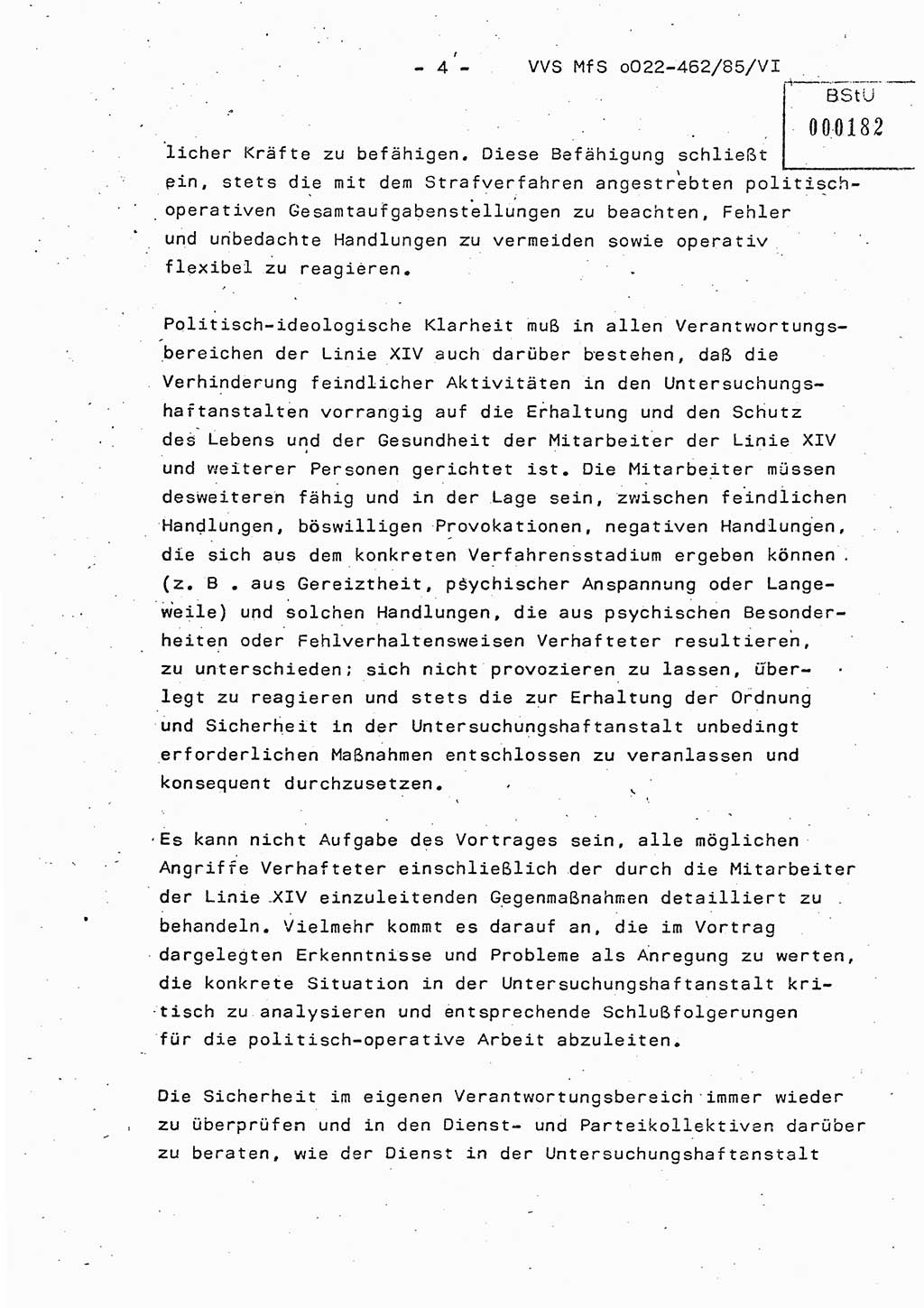 Der Untersuchungshaftvollzug im MfS, Schulungsmaterial Teil Ⅵ, Ministerium für Staatssicherheit [Deutsche Demokratische Republik (DDR)], Abteilung (Abt.) ⅩⅣ, Vertrauliche Verschlußsache (VVS) o022-462/85/Ⅵ, Berlin 1985, Seite 4 (Sch.-Mat. Ⅵ MfS DDR Abt. ⅩⅣ VVS o022-462/85/Ⅵ 1985, S. 4)