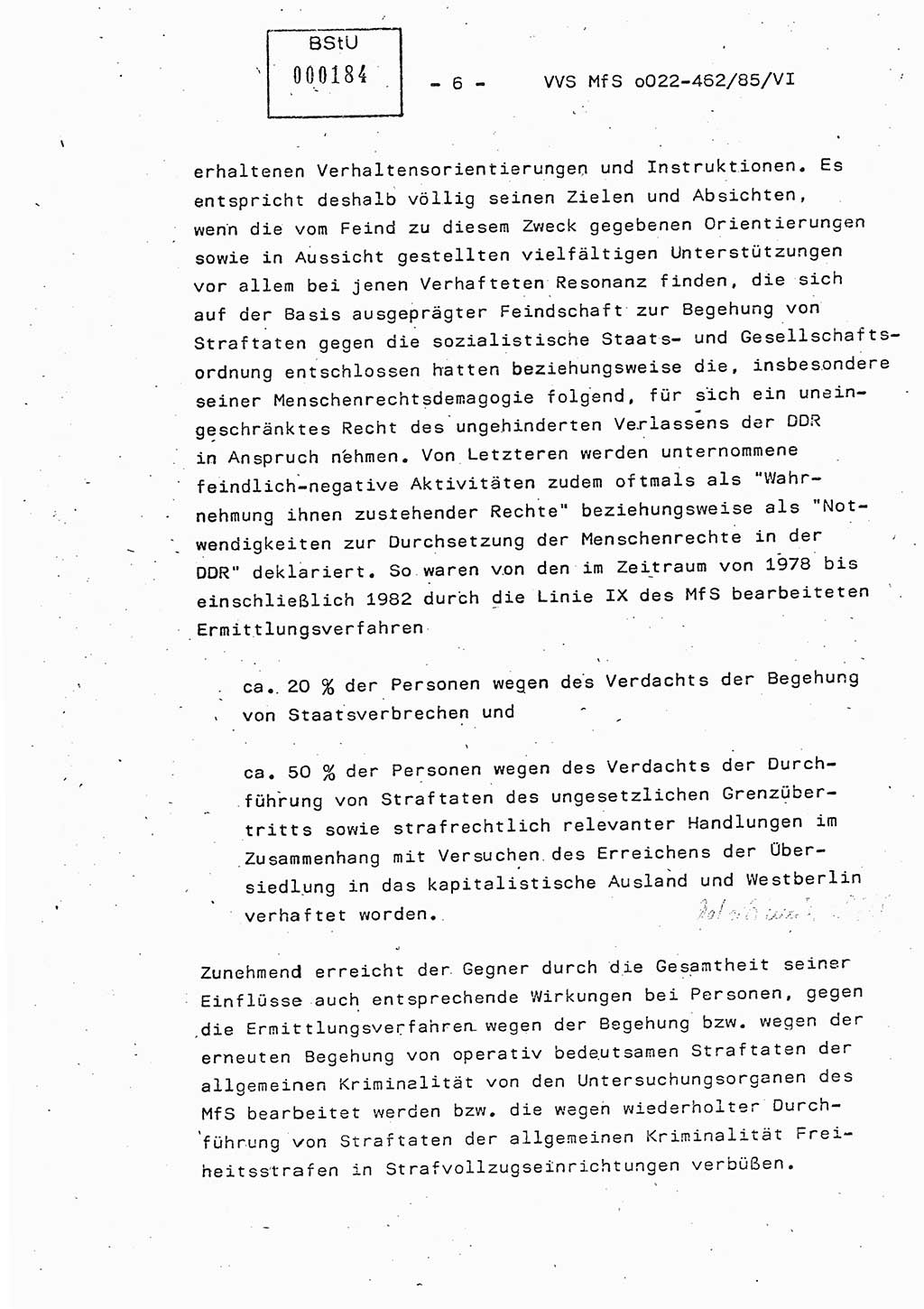 Der Untersuchungshaftvollzug im MfS, Schulungsmaterial Teil Ⅵ, Ministerium für Staatssicherheit [Deutsche Demokratische Republik (DDR)], Abteilung (Abt.) ⅩⅣ, Vertrauliche Verschlußsache (VVS) o022-462/85/Ⅵ, Berlin 1985, Seite 6 (Sch.-Mat. Ⅵ MfS DDR Abt. ⅩⅣ VVS o022-462/85/Ⅵ 1985, S. 6)