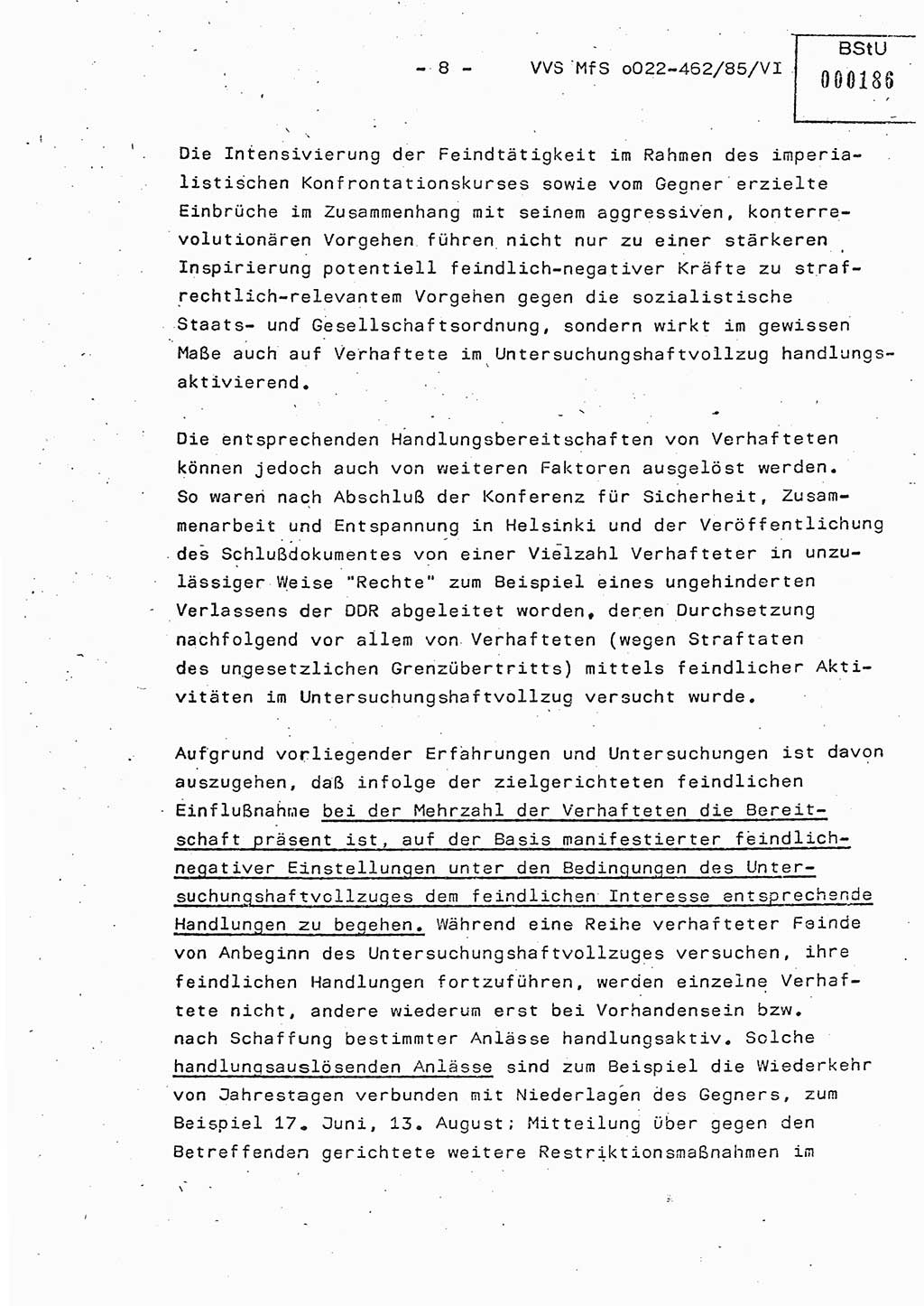 Der Untersuchungshaftvollzug im MfS, Schulungsmaterial Teil Ⅵ, Ministerium für Staatssicherheit [Deutsche Demokratische Republik (DDR)], Abteilung (Abt.) ⅩⅣ, Vertrauliche Verschlußsache (VVS) o022-462/85/Ⅵ, Berlin 1985, Seite 8 (Sch.-Mat. Ⅵ MfS DDR Abt. ⅩⅣ VVS o022-462/85/Ⅵ 1985, S. 8)